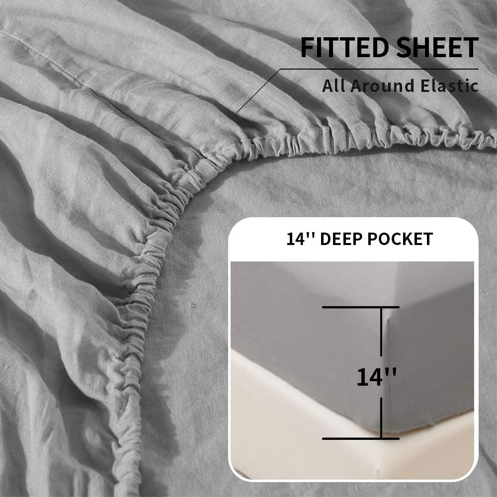 Simple Opulence Belgian Linen Queen Sheet Set 4 Piece Grey Flax Blend