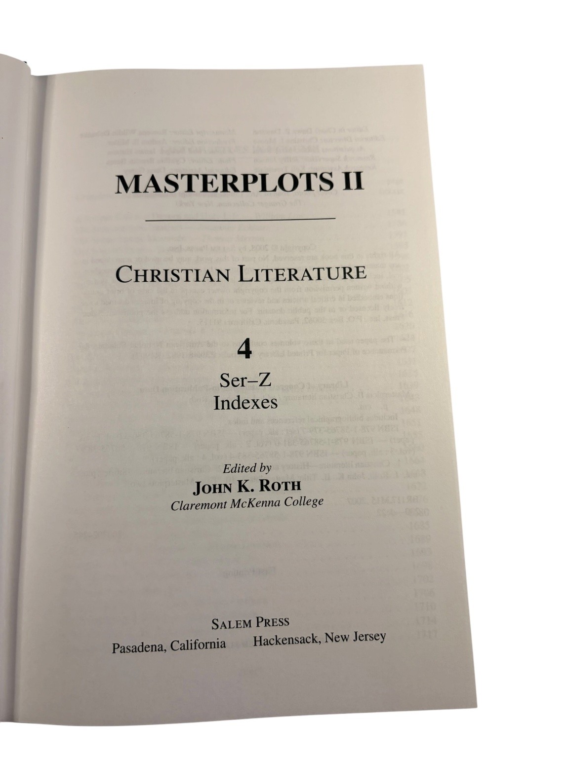 Masterplots II Christian Literature John K. Roth 2008 First Printing 4 Vol Set