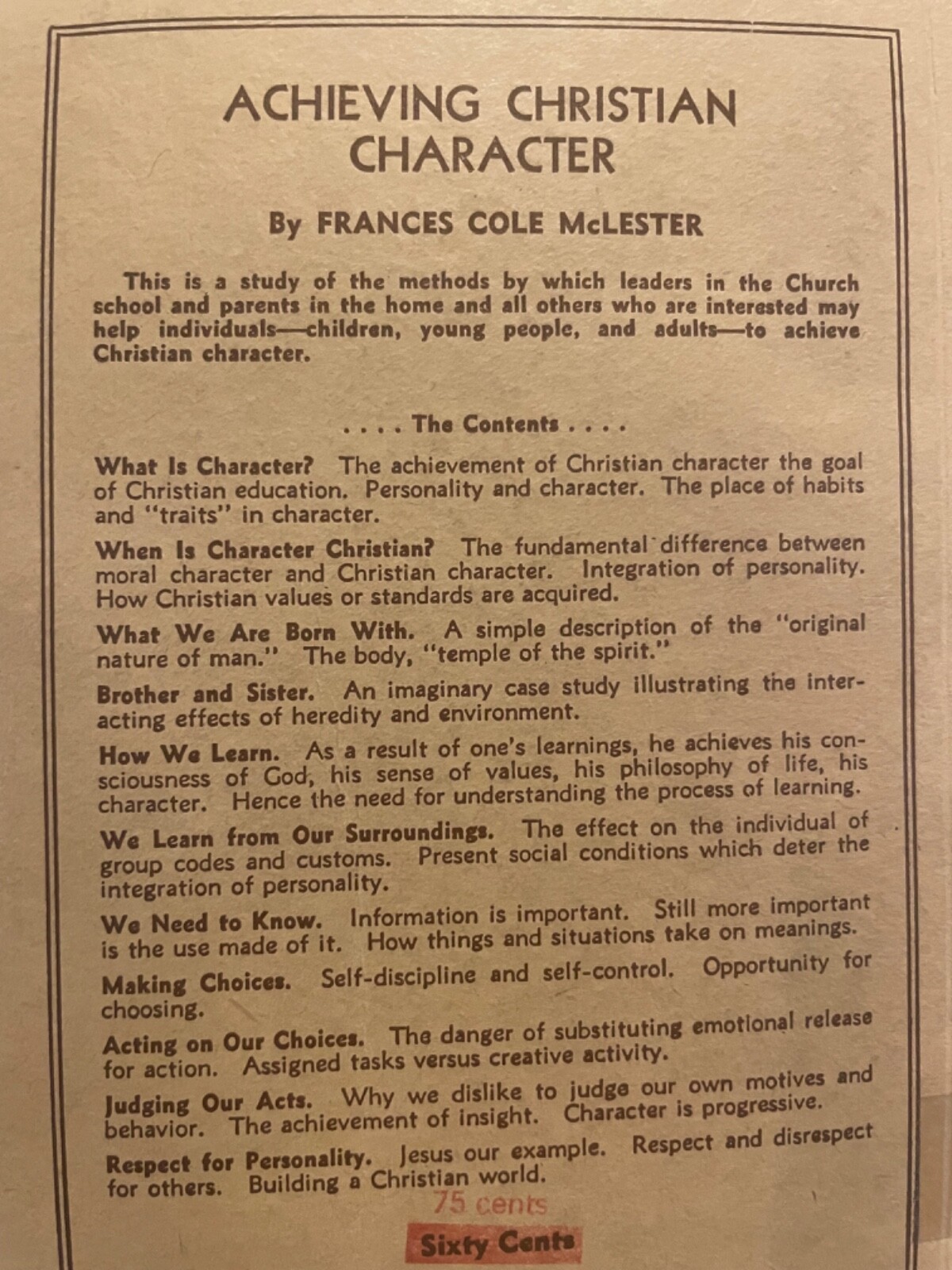 BOOK Frances Cole McLester ACHIEVING CHRISTIAN CHARACTER 1937 Abingdon Press