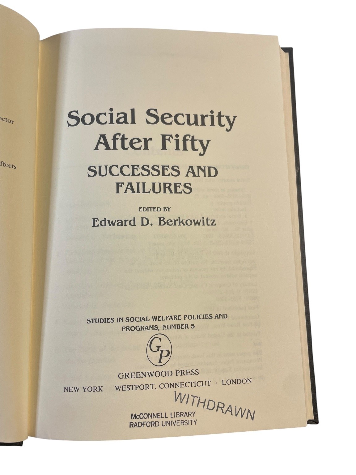 Social Security After Fifty Berkowitz 1987 First Edition Nonfiction Greenwood