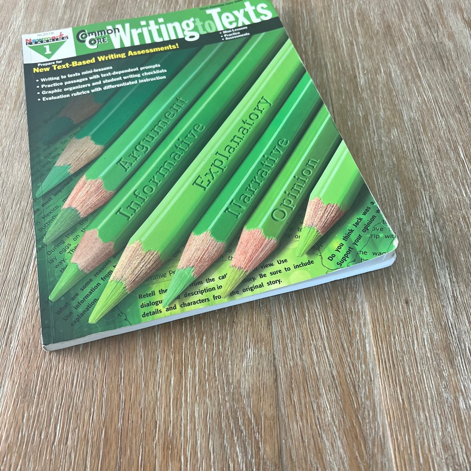 Common Core Writing to Texts Grade 1 Newmark Learning 2014 Workbook Study Guide