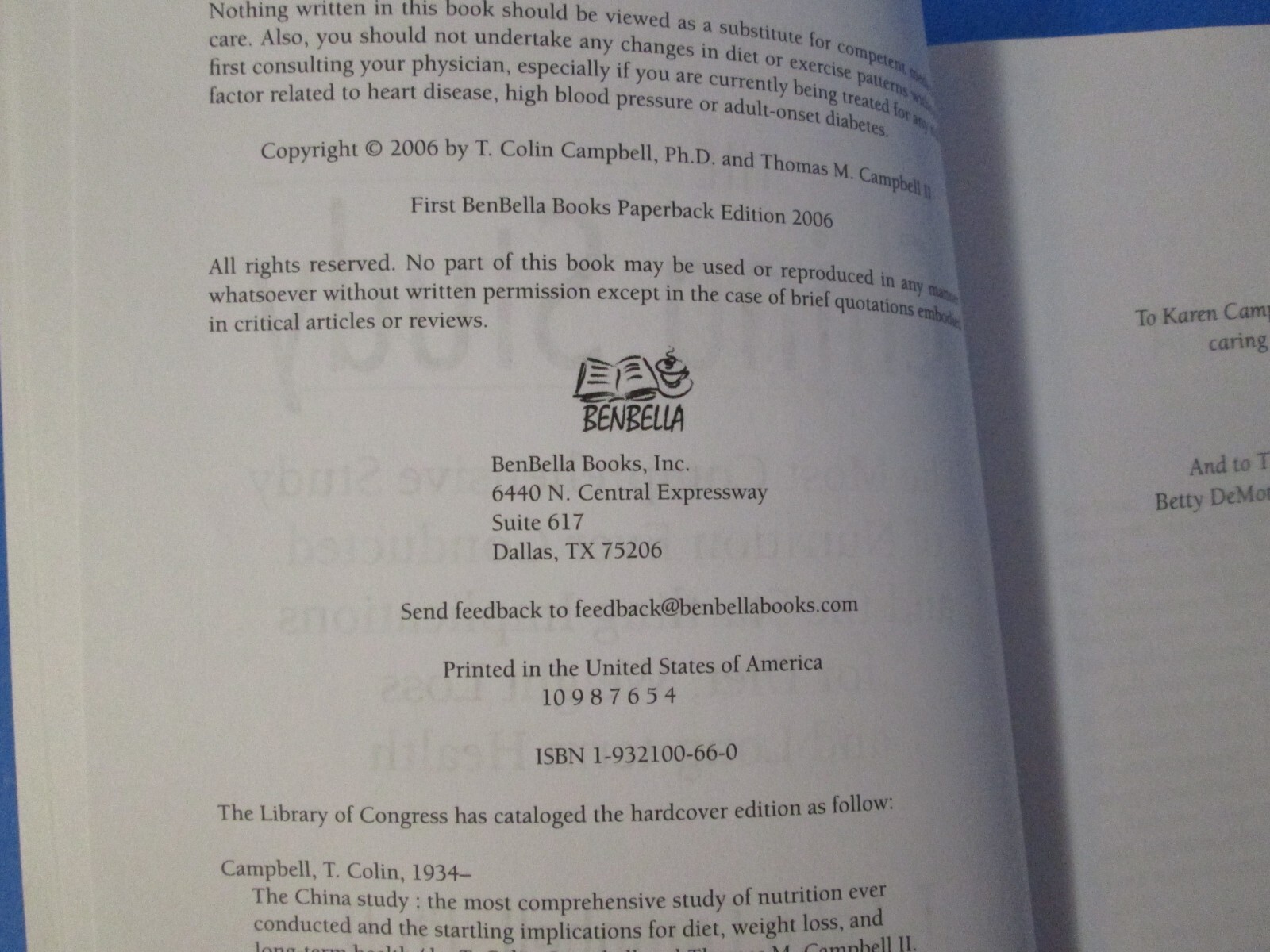 The China Study by Campbell 2006 PB diet, nutrition & health study rj
