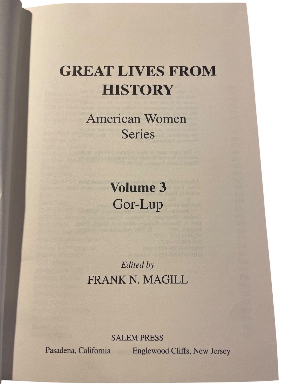 Great Lives from History American Women Series Magill 1995 Salem Press