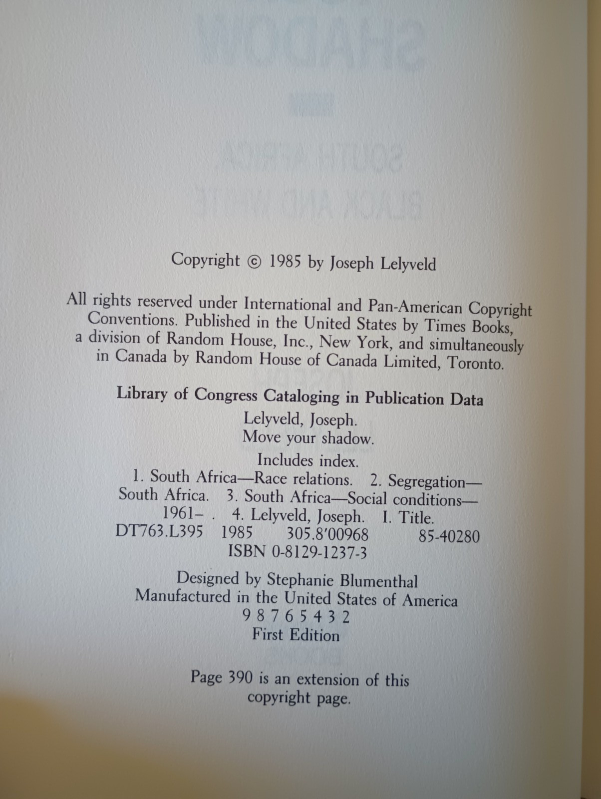 Move Your Shadow by Joseph Lelyveld 1st Edition SIGNED