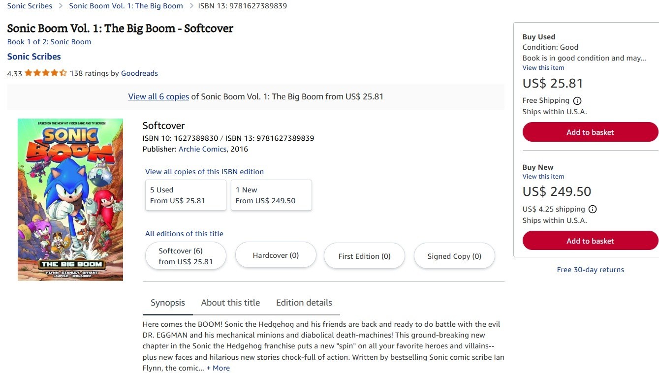 Sonic Boom Vol. 1: The Big Boom – Sonic Scribes 2016 – NEW – ISBN 9781627389839