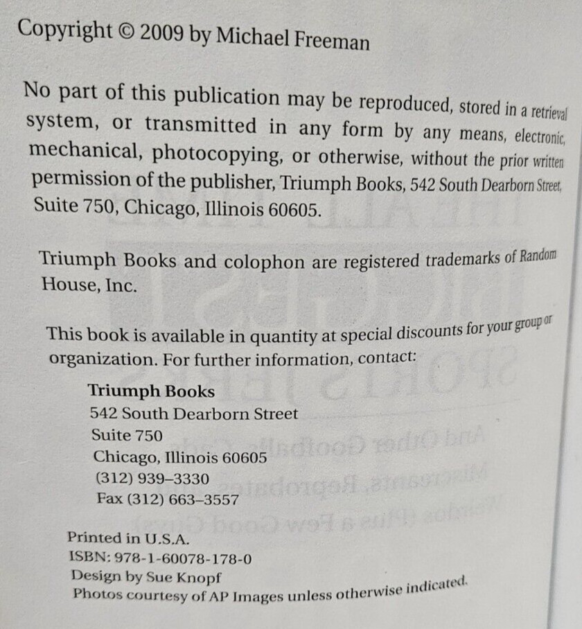 The All-Time Biggest Sports Jerks by Michael Freeman, 2009 Triumph Books