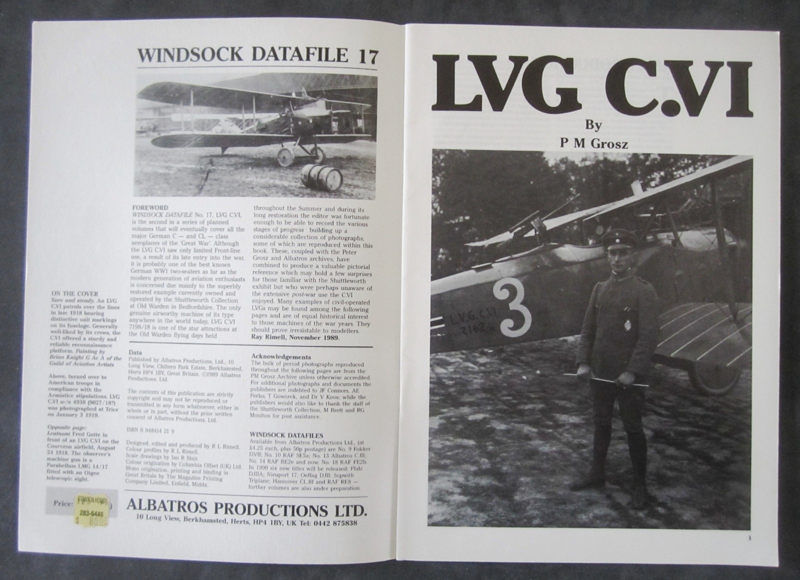 1989 Windsock Datafile #17-LVG C.VI-Grosz-WWl Military Aircraft-Modeler Plans