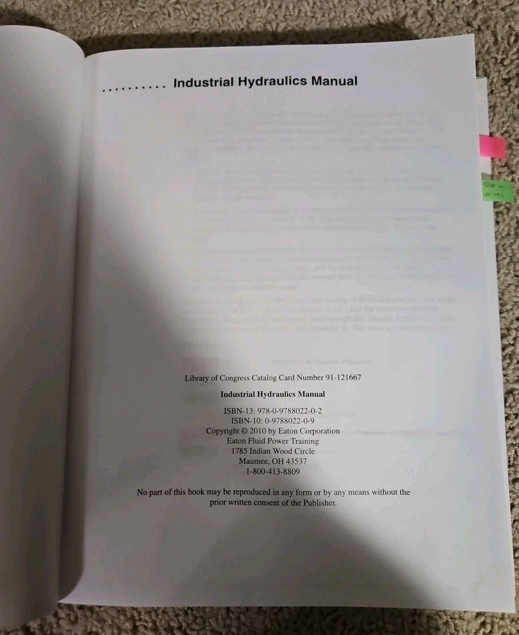 Industrial Hydraulics Manual 5th Ed. 2nd Print Hardcover Good Cond Ex Lib GHPL