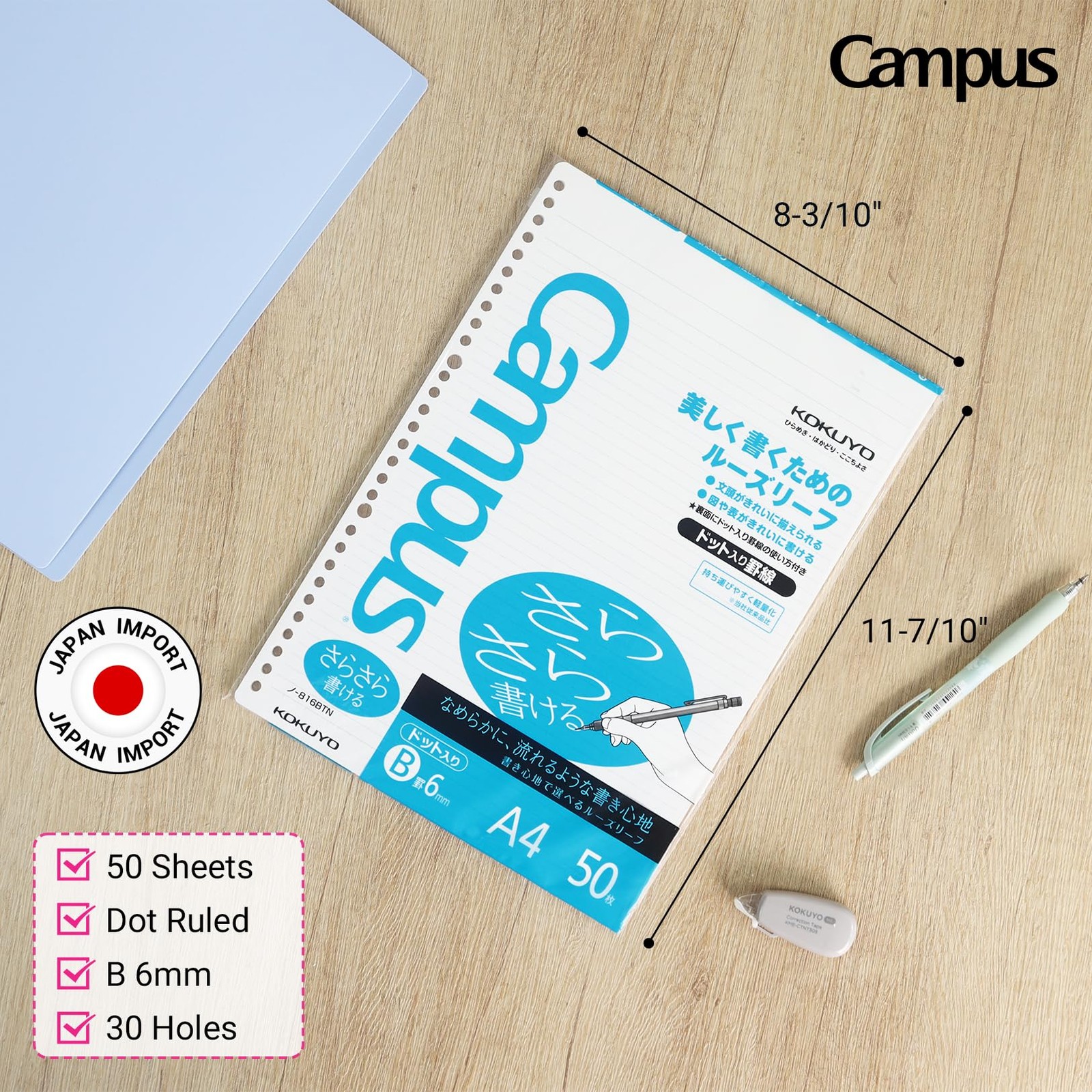 Campus Loose Leaf Paper, A4 Filler Paper with B 6mm Dot Ruled, 50 Sheets 75 G…