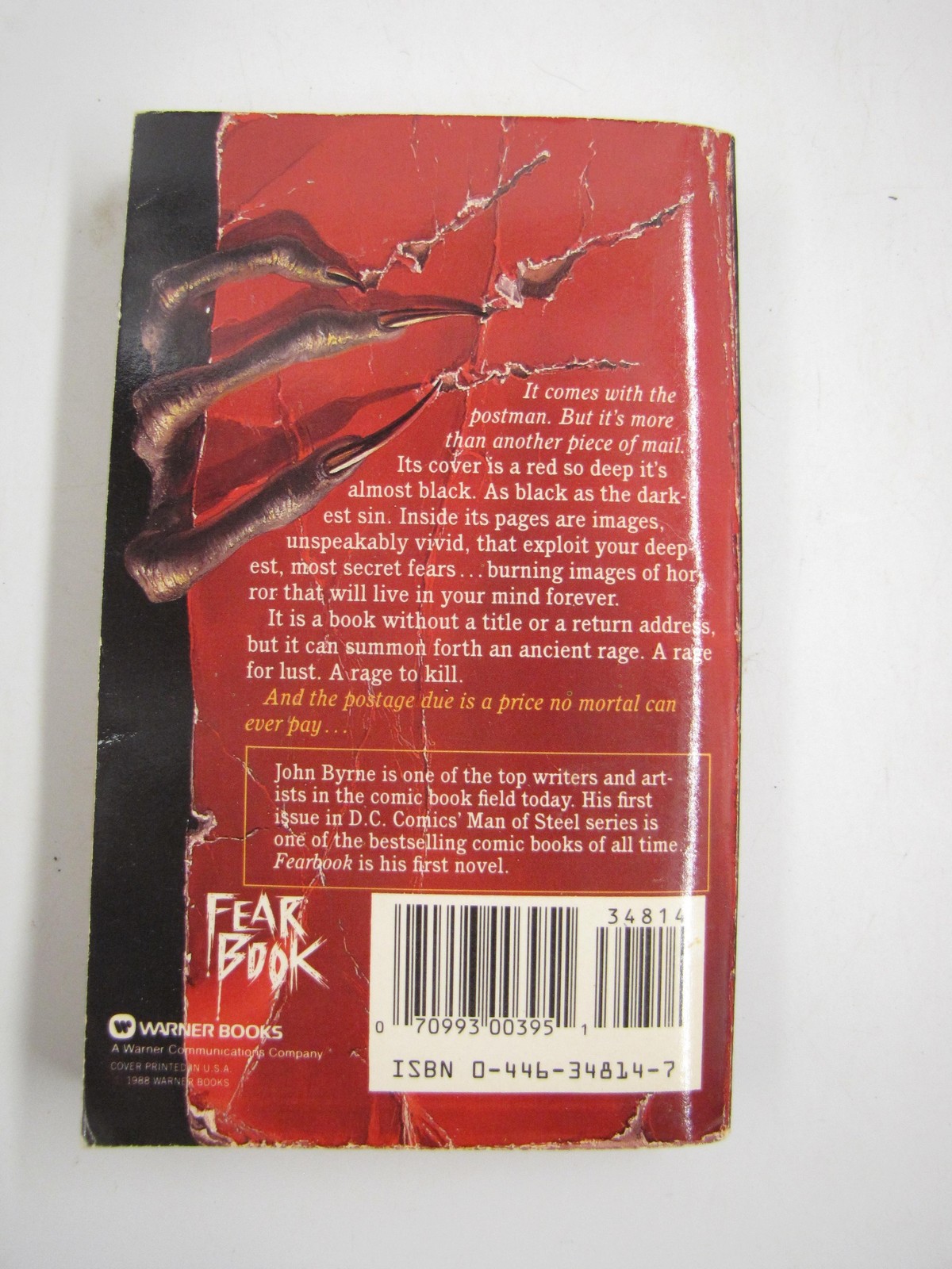 WARNER BOOKS JOHN L. BYRNE’S FEAR BOOK 1988 HORROR PAPERBACK VINTAGE RED COVER