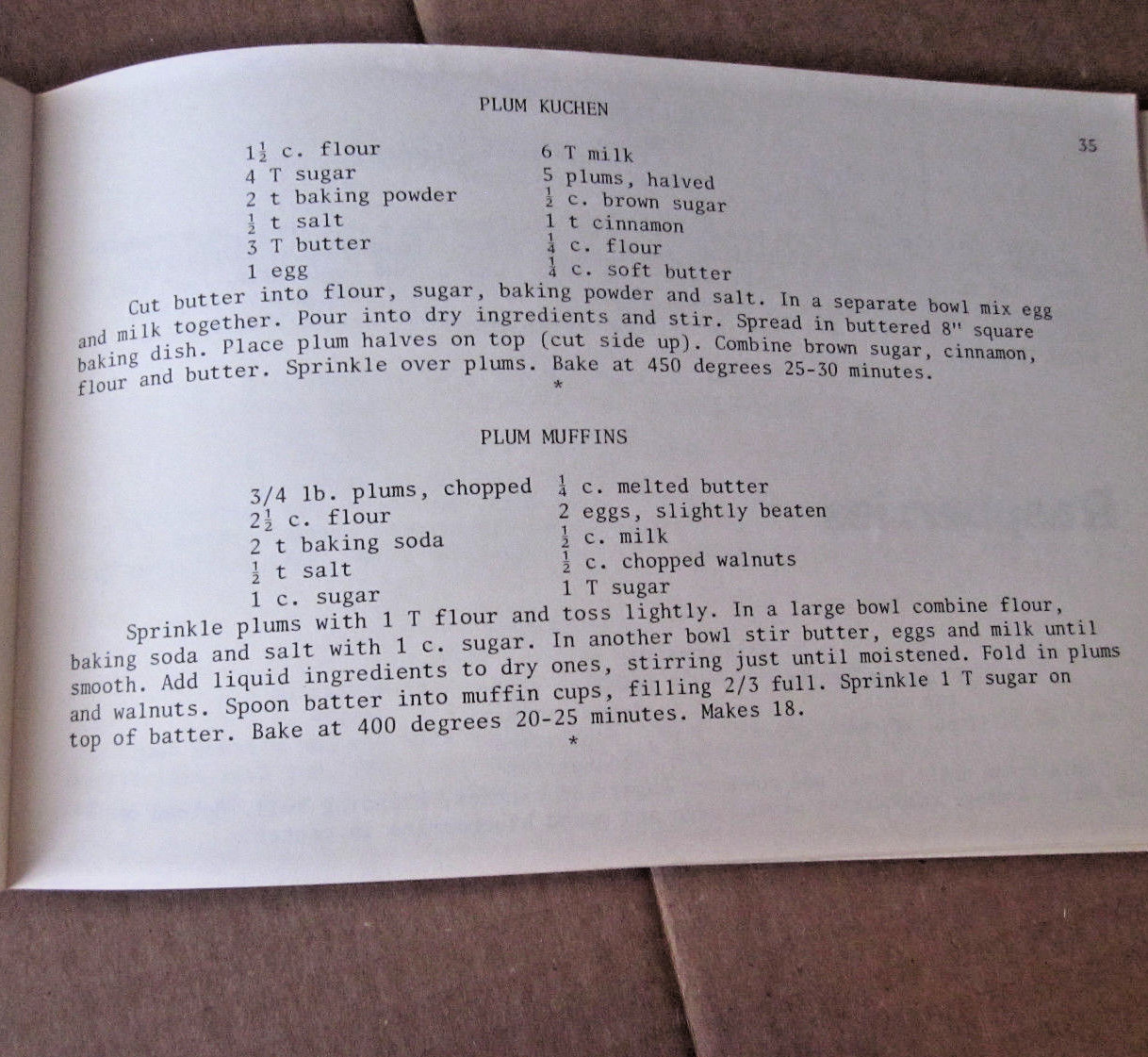 FRUIT RECIPES Michigan cookbook 1983 Carole Eberly coffee cake Concord Grape Pie