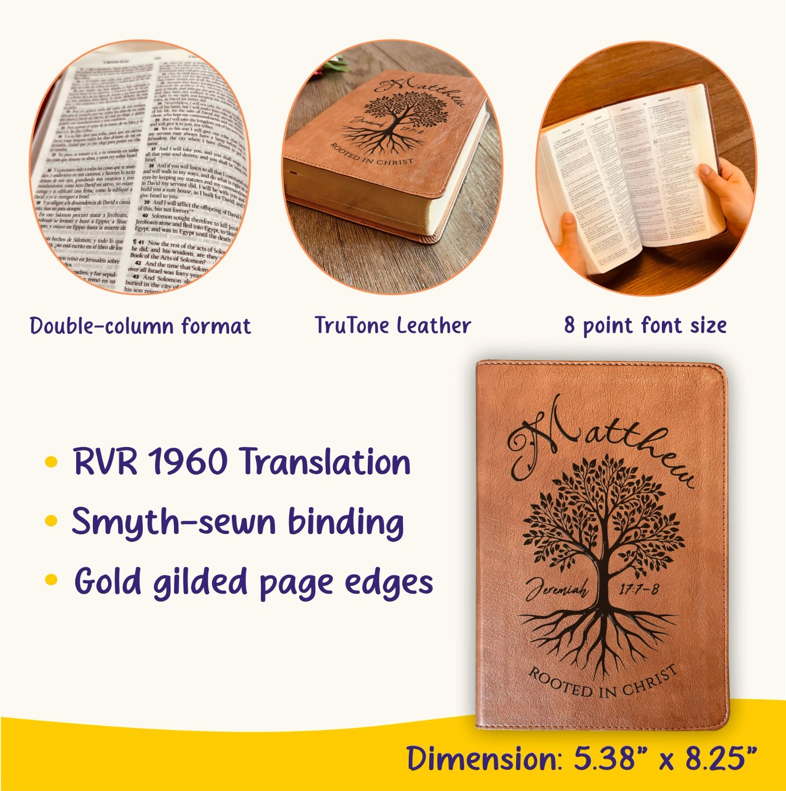 Personalized ESV/RVR Bilingual Bible, Rooted in Christ Design, Name Engraved