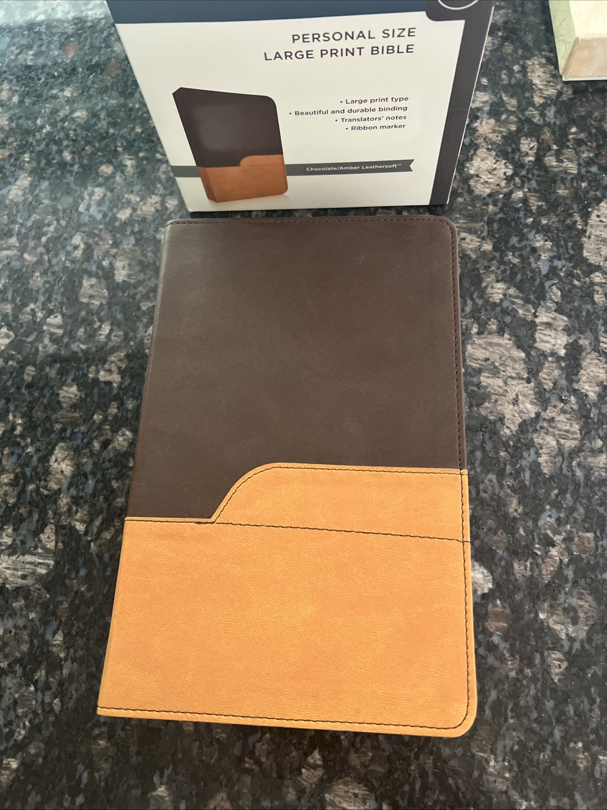 NIV Bible Personal Size Large Print Bible DuoTone Chocolate / Amber Leathersoft