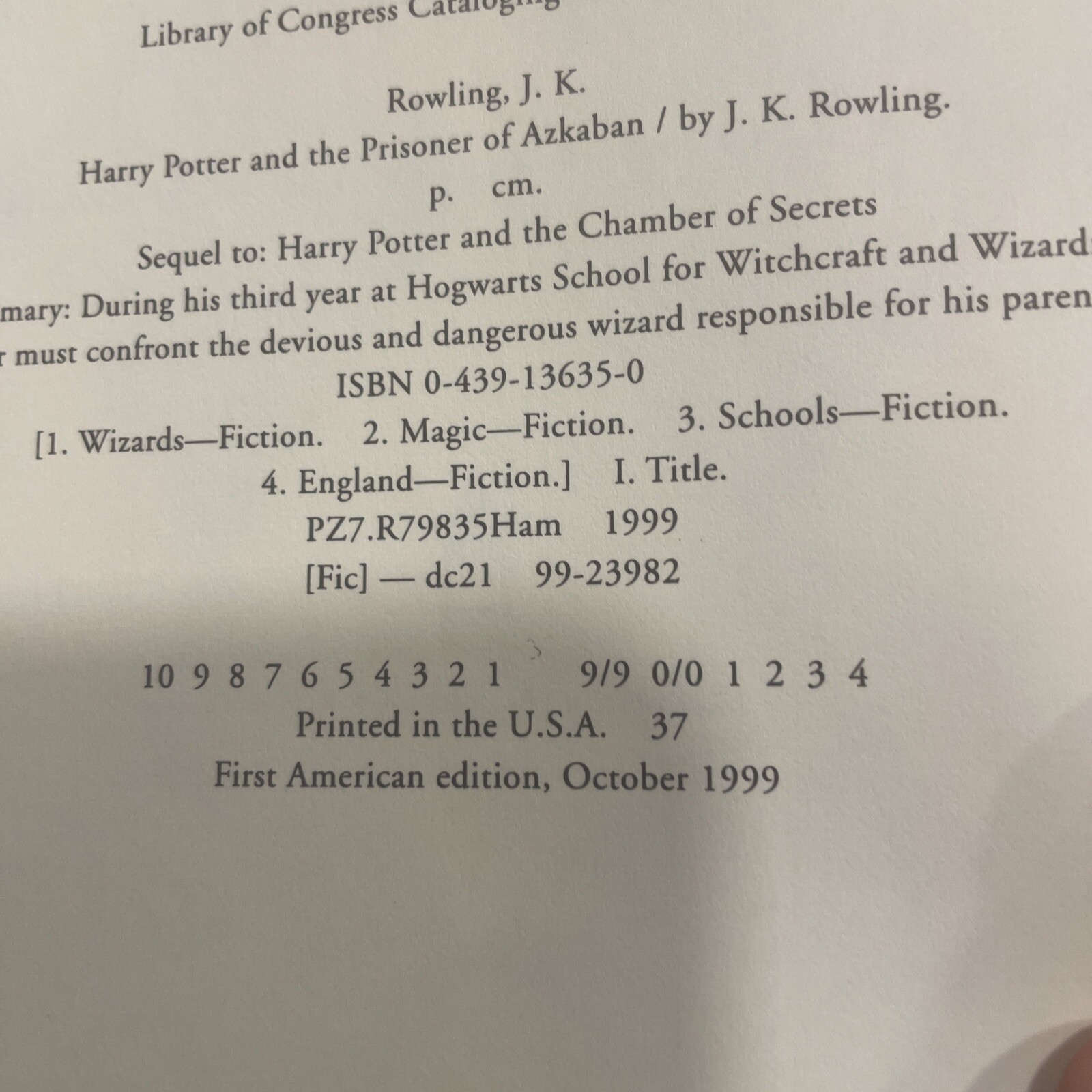 Harry Potter and the Prisoner of Azkaban by J.K Rowling, 1st Edition, 1st Print!