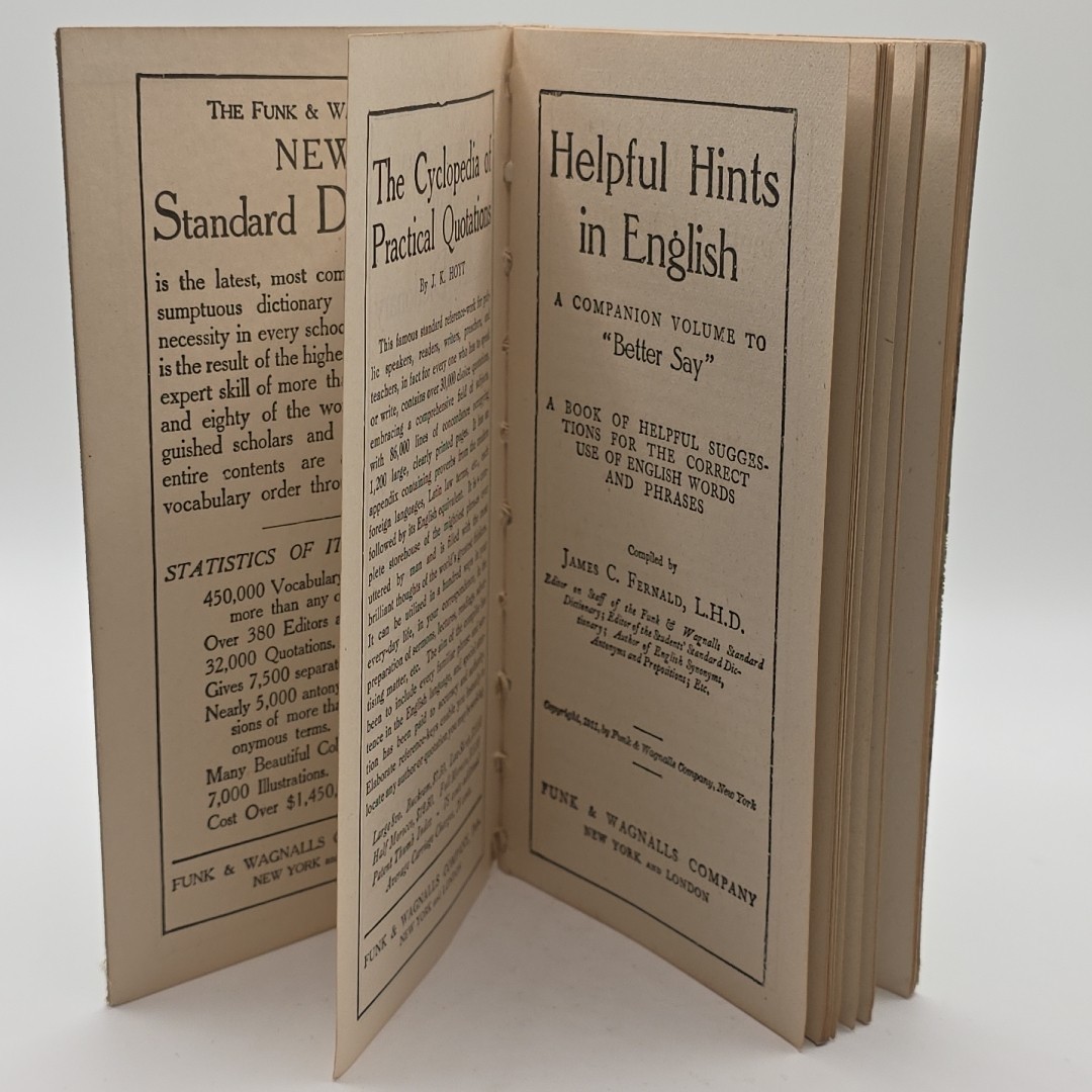 1911 Helpful Hints in English Words & Phrases Companion to Better Say By Fernald