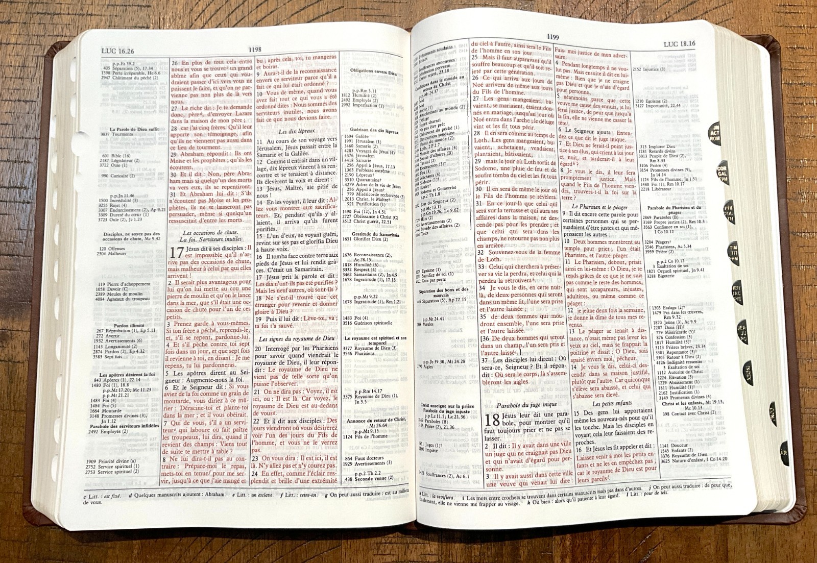 French Thompson Chain Ref. Bible, 1979 La Colombe, Thumb Idx. Brown Faux Leather