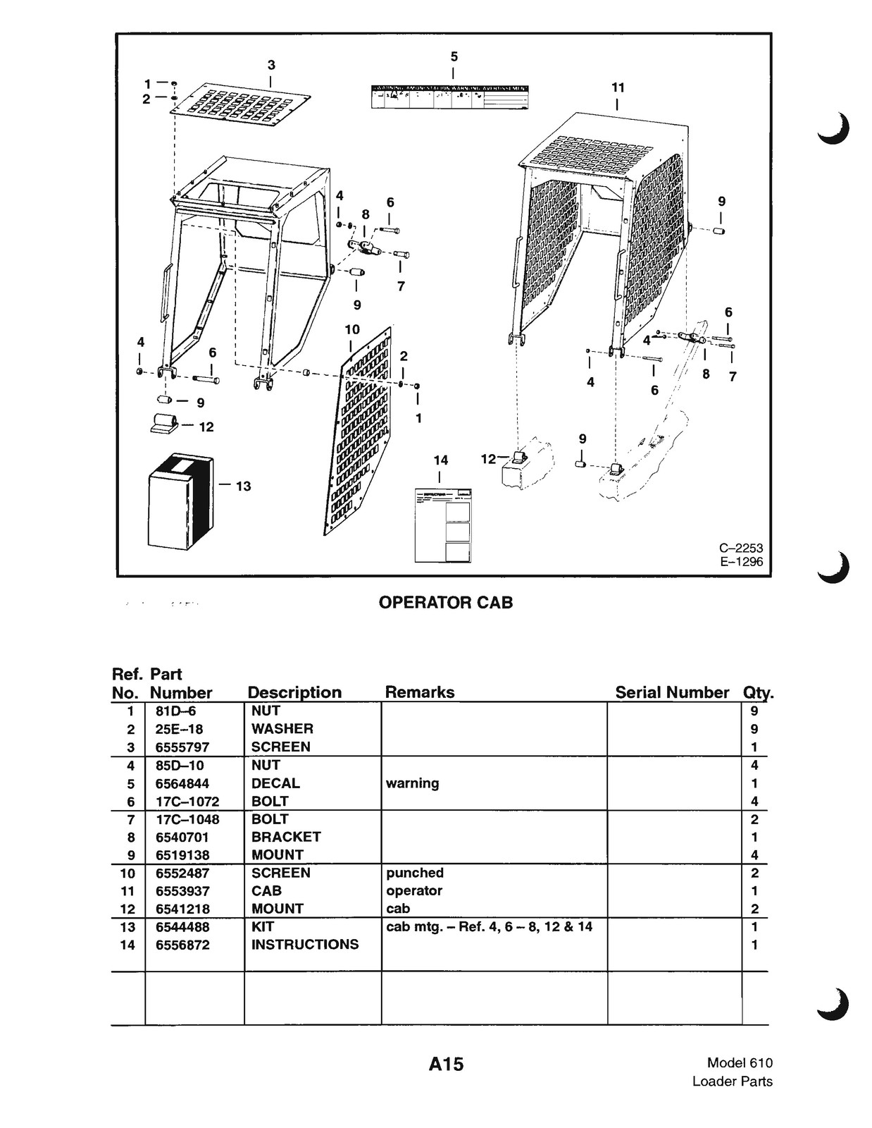 BOBCAT 610 Parts Manual 1999 – STEEL WIRE BOUND – PROTECTIVE COVERS