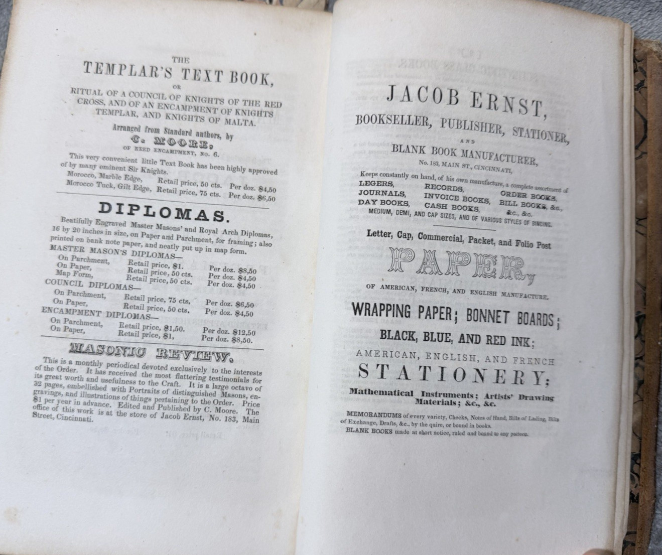 1849 Historical Landmarks of Freemasonry Rev G Oliver 1st American Ed HC Rare!!