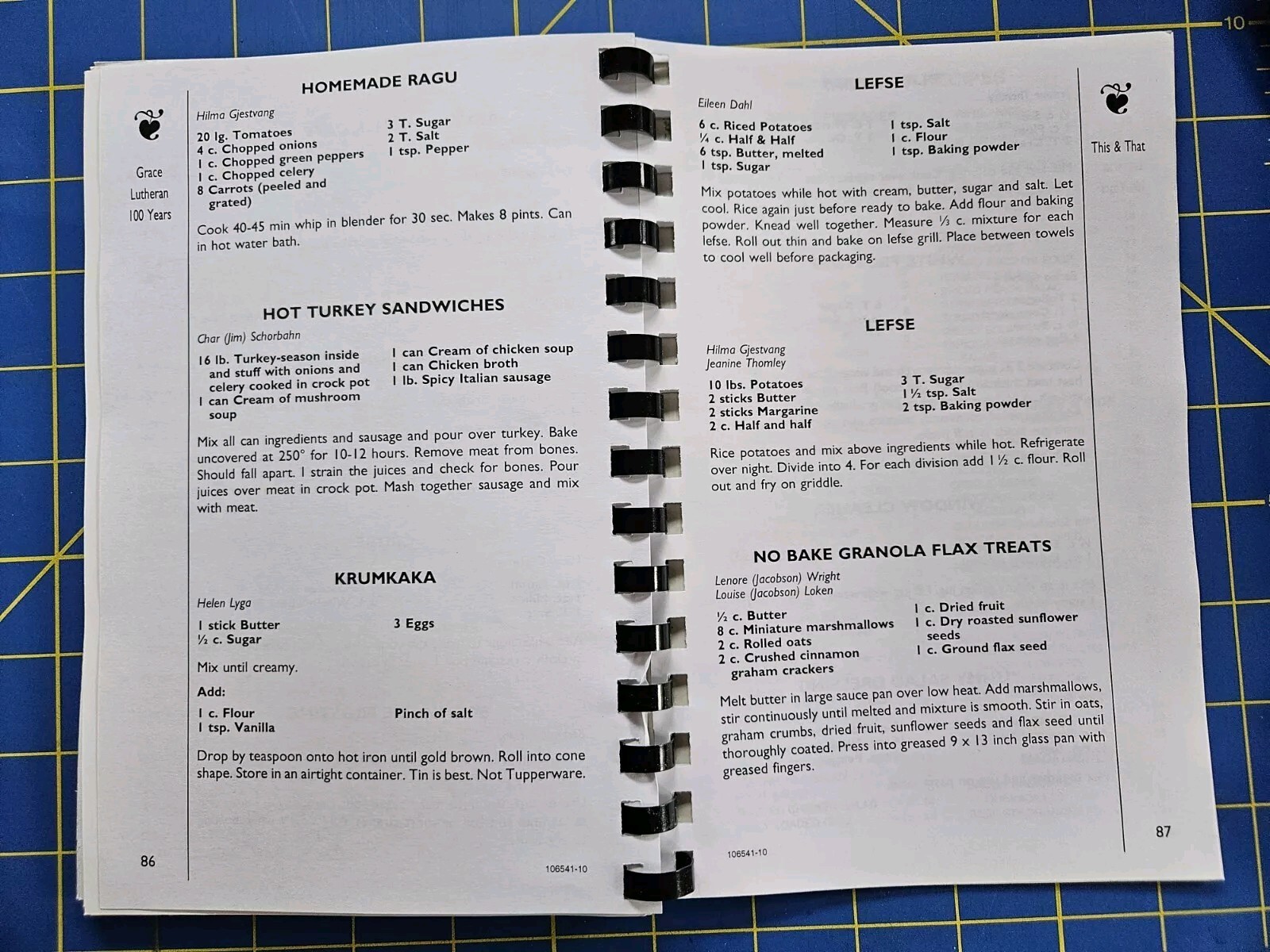 Grace Lutheran Church Cookbook 2010 Whitehall Wisconsin Spiral 92 Pages 100 Year