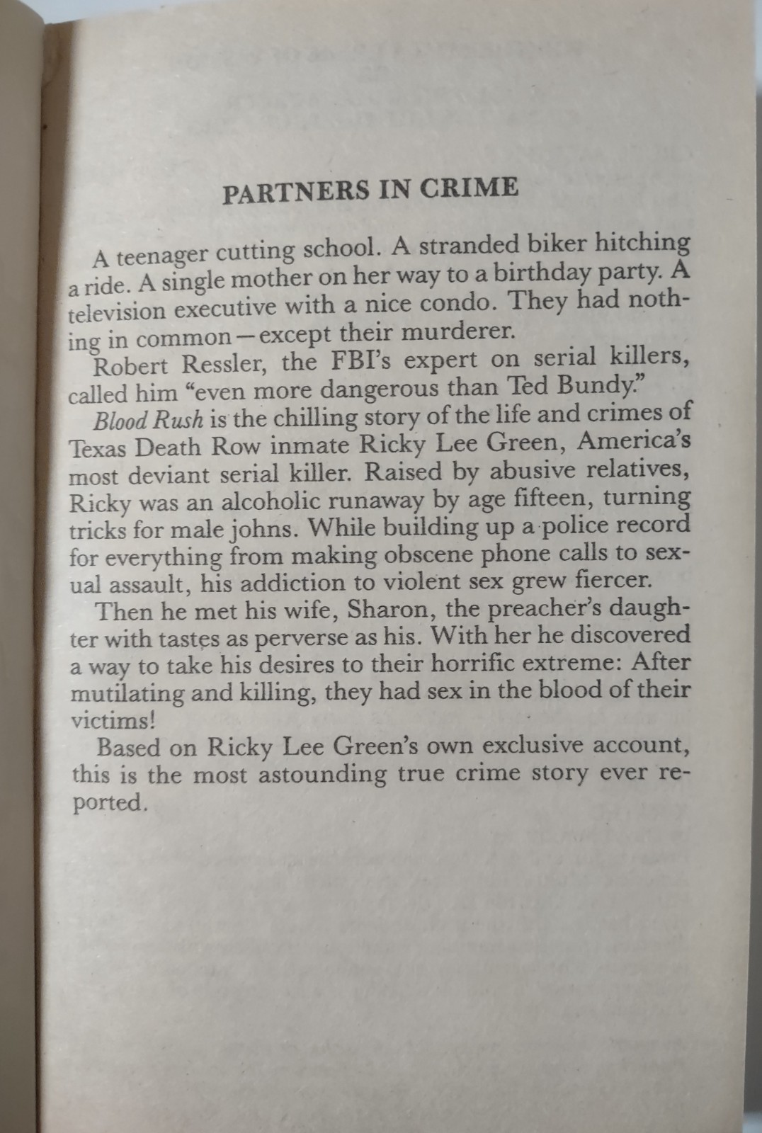 Blood Rush, Shocking true story, Patricia Springer, Good Condition