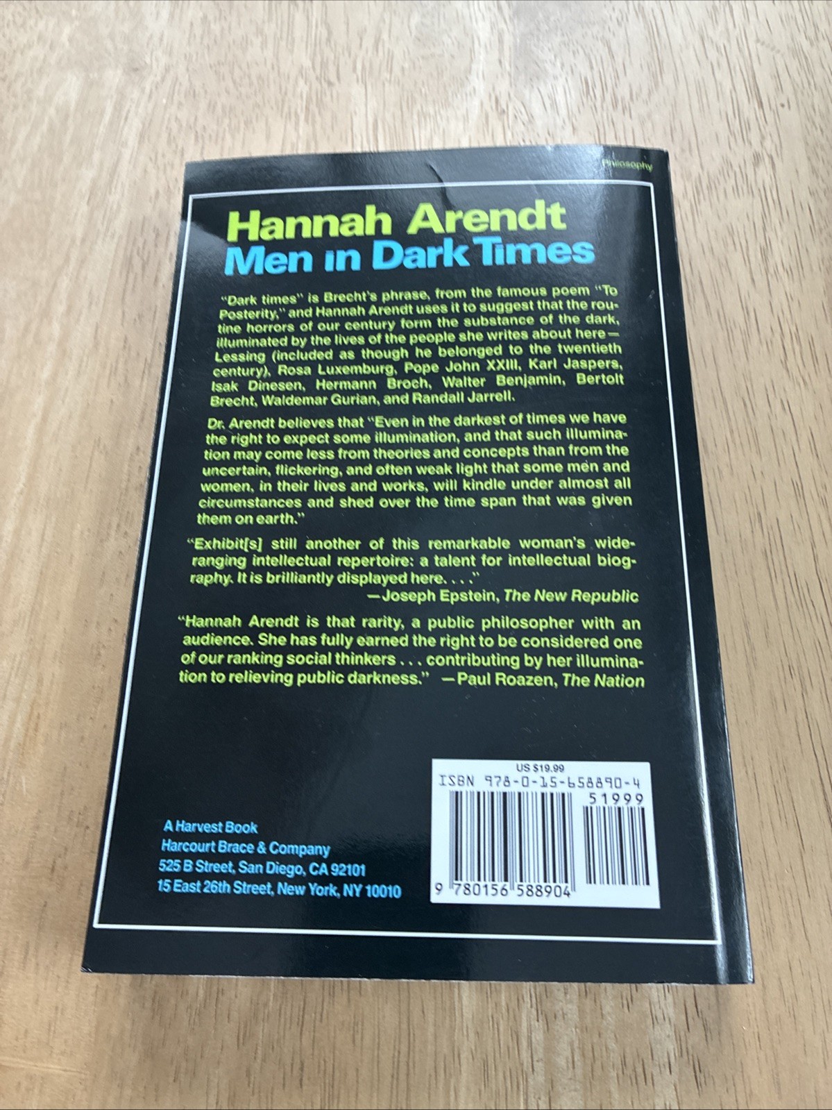 Men in Dark Times by Professor Arendt, Hannah: New