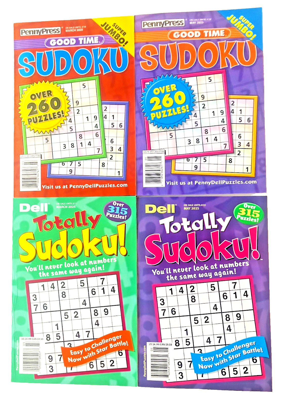Lot 12 SUDOKU Fun Easy, Crazy For, Good Time, Totally, Top Choice Puzzle Books