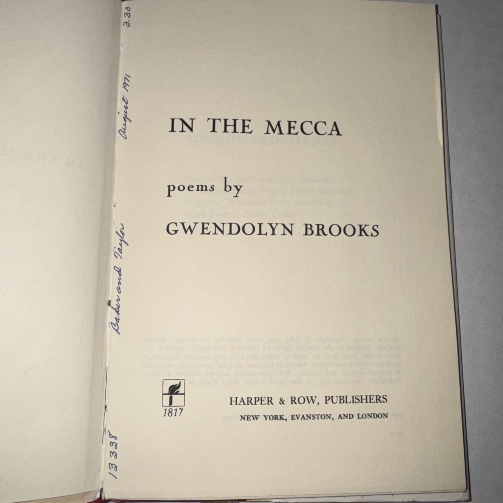 Into The Mecca Gwendolyn Brooks Hardcover Book with Dust Jacket