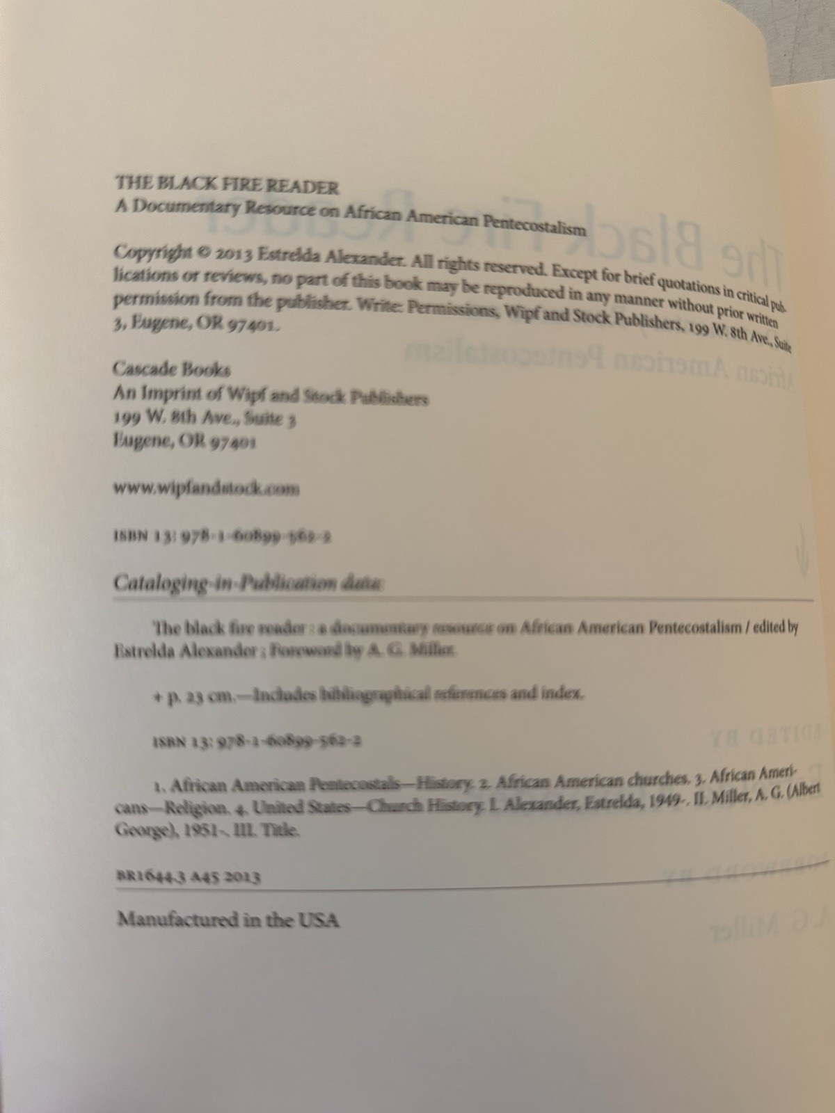 Black Fire Reader : A Documentary Resource on African American Pentecostalism…