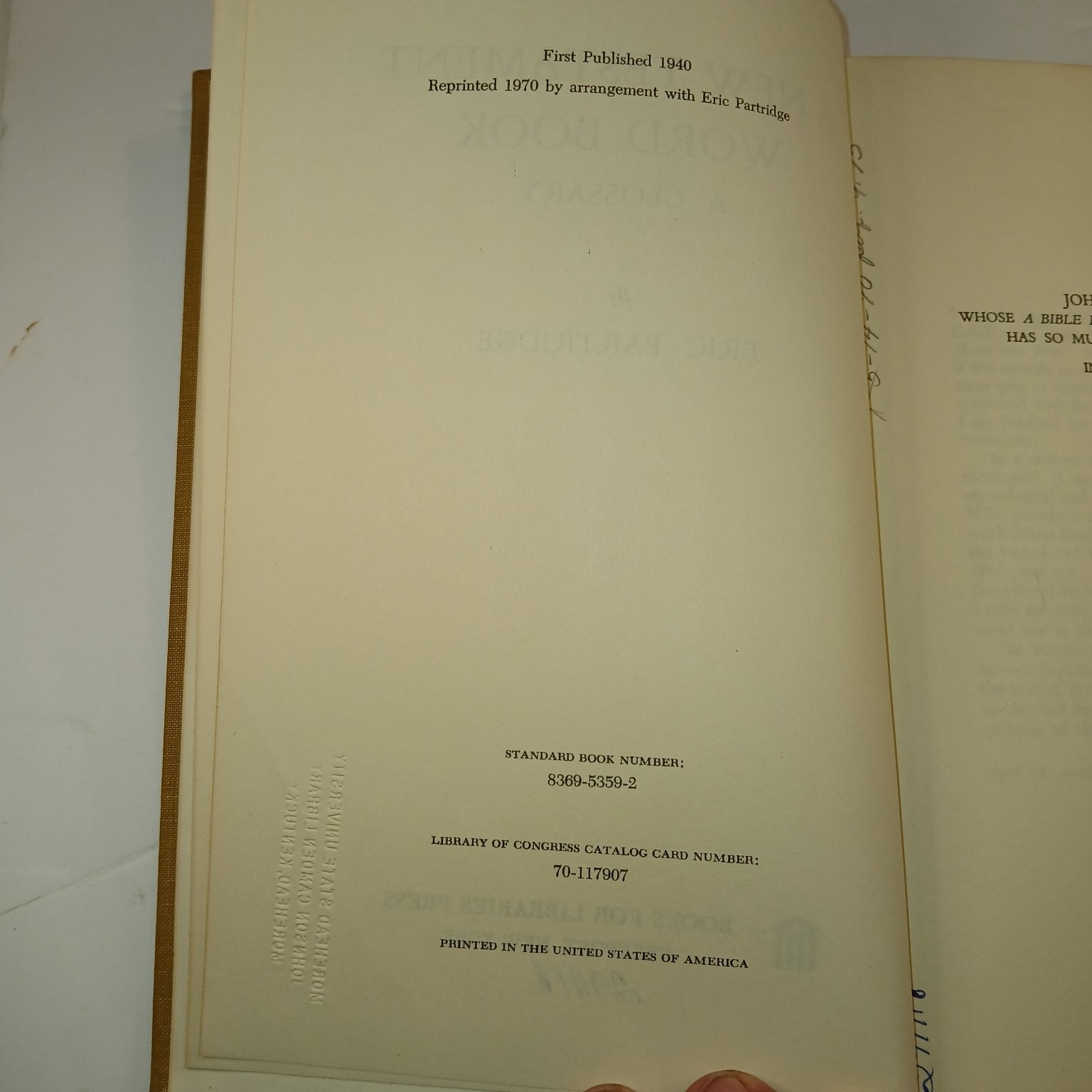 New Testament Word Book Glossary Eric Partridge 1970 Reprint Books for Libraries