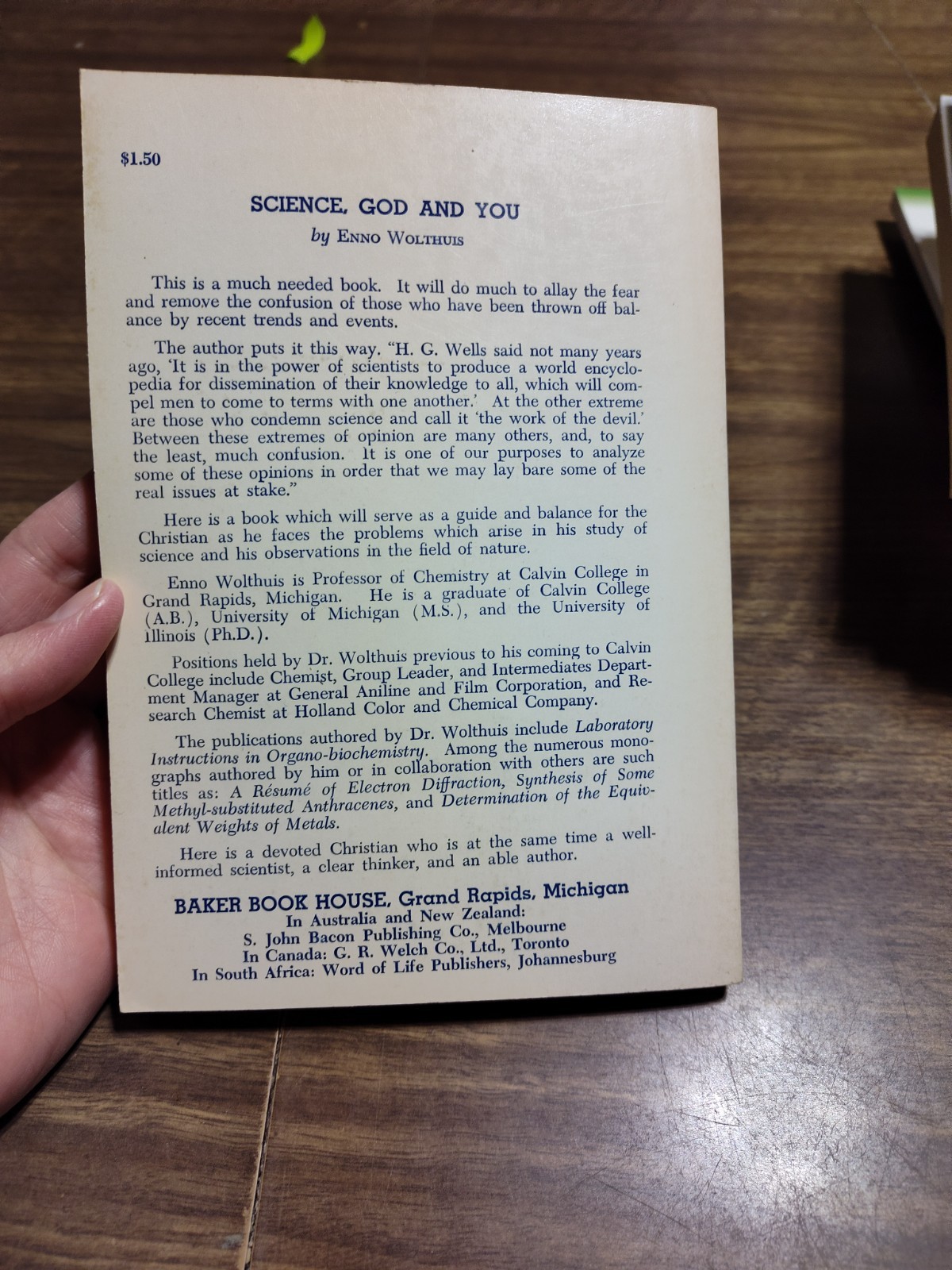 “Science, God and You” Enno Wolthuis Baker Book House Company Hardback