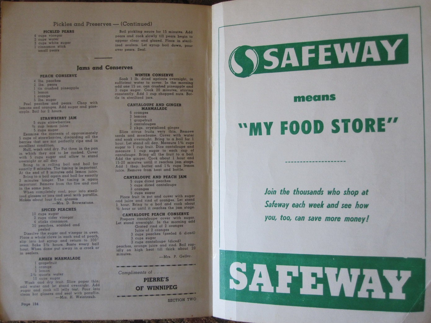 NOSTALGIC 1961 WINNIPEG CANADA SHOPPERS GUIDE & COOK BOOK GOOD COND! FREE SHIP!