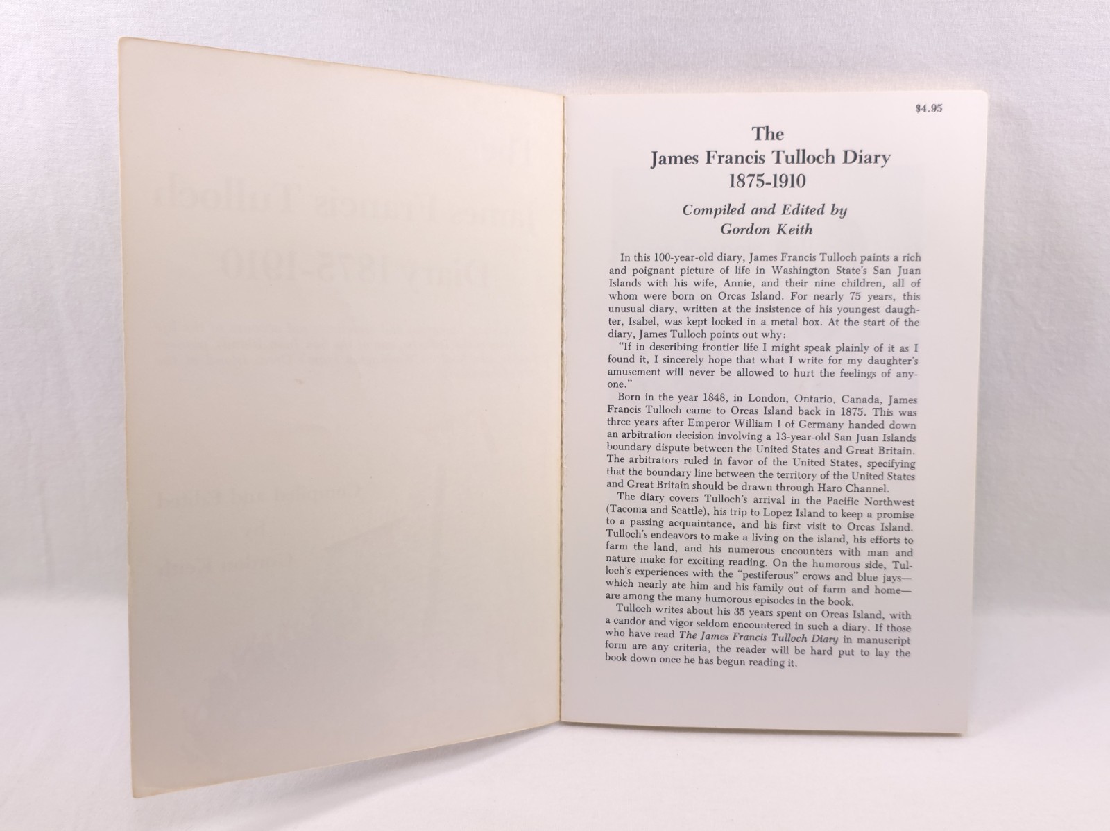 The James Francis Tulloch Diary 1875-1910 Gordon Keith 1978 Orcas Island