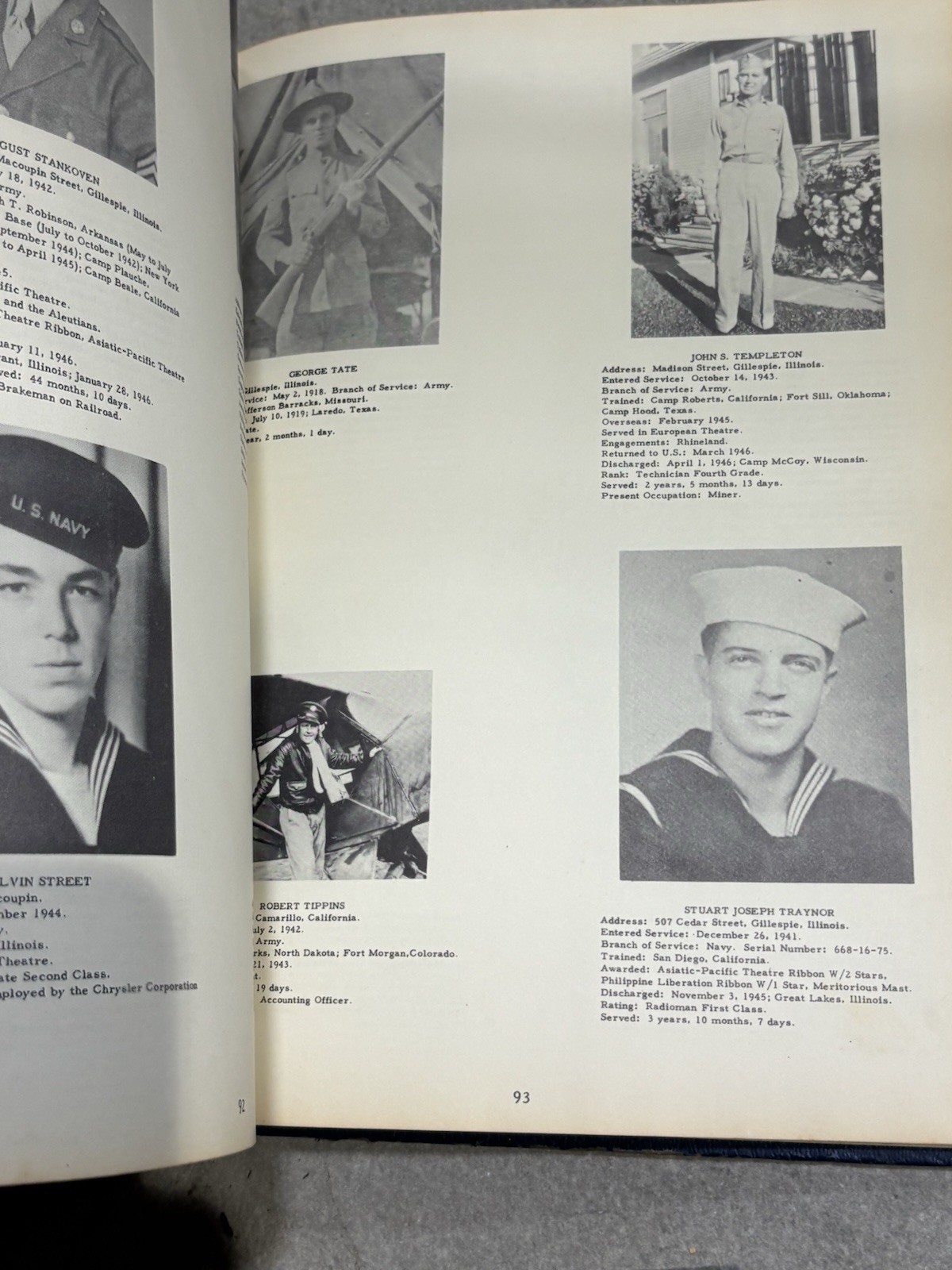 Service Record World War I & II Gillespie Illinois