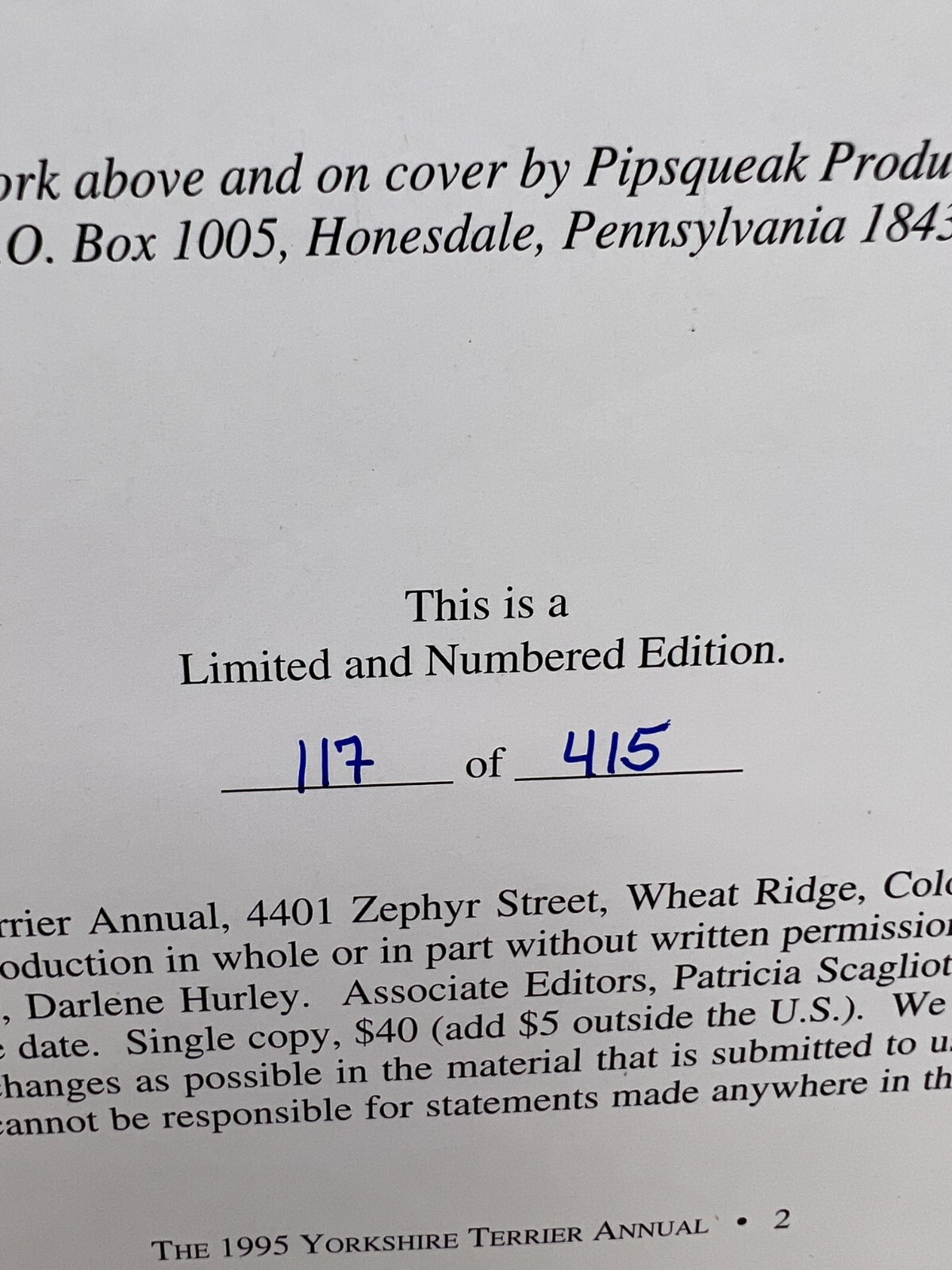 1995 The Yorkshire Terrier Annual Volume 10 1995 Limited Edition 117 of 415 (HC)