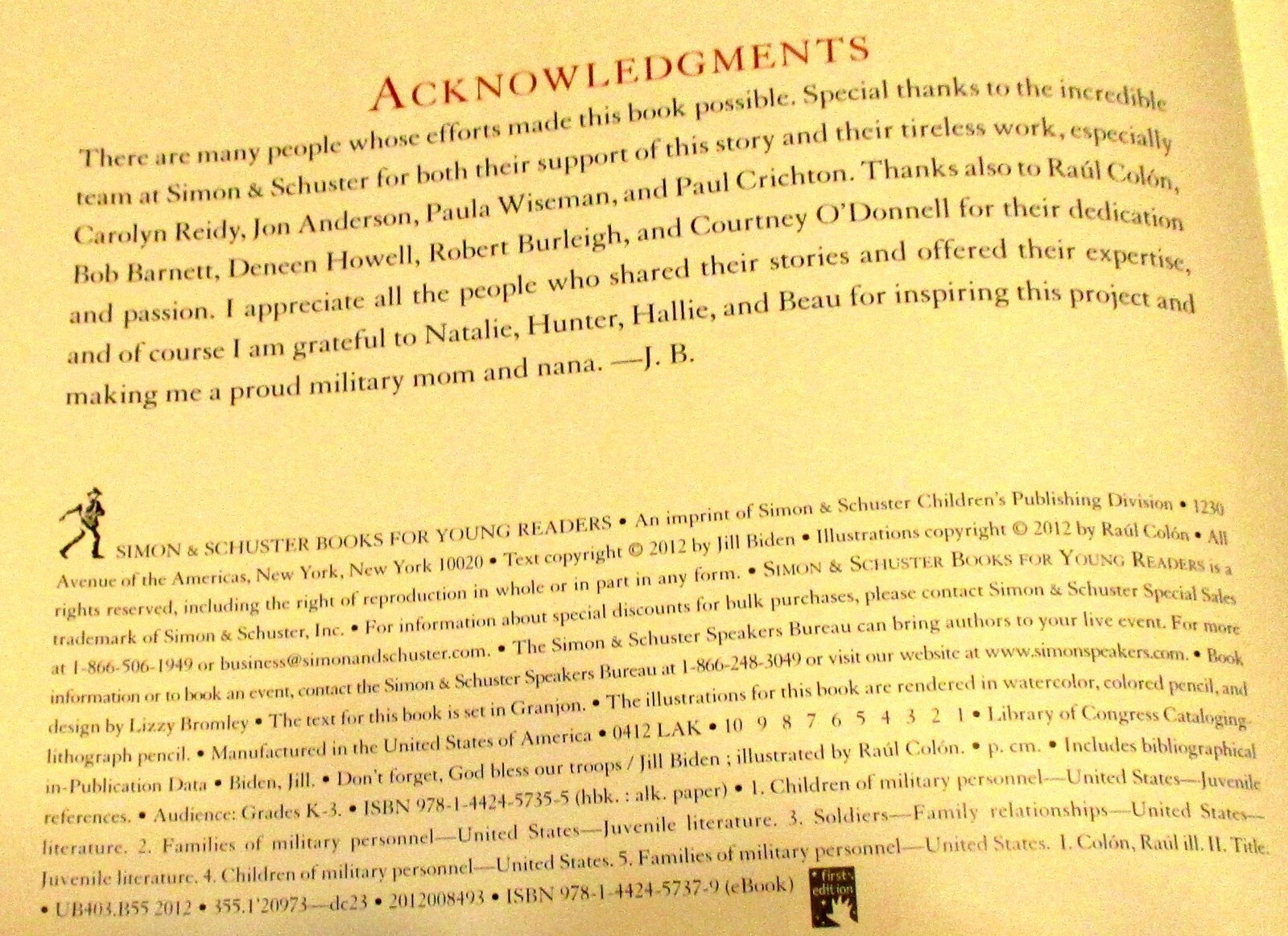 2012 Jill Biden Don’t Forget, God Bless Our Troops SIGNED Hardcover Book RARE!