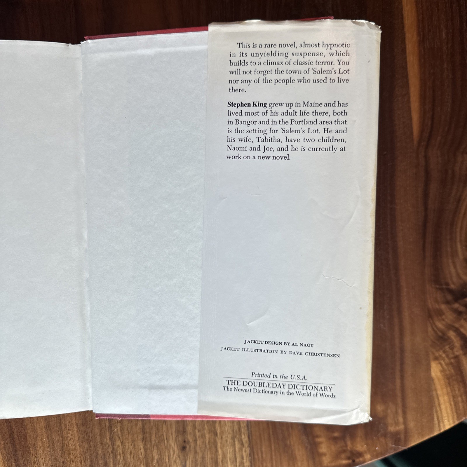 ‘SALEM’S LOT by Stephen King (1975, Hardcover) 1st Ed 1st Print BCE 039 Gutter