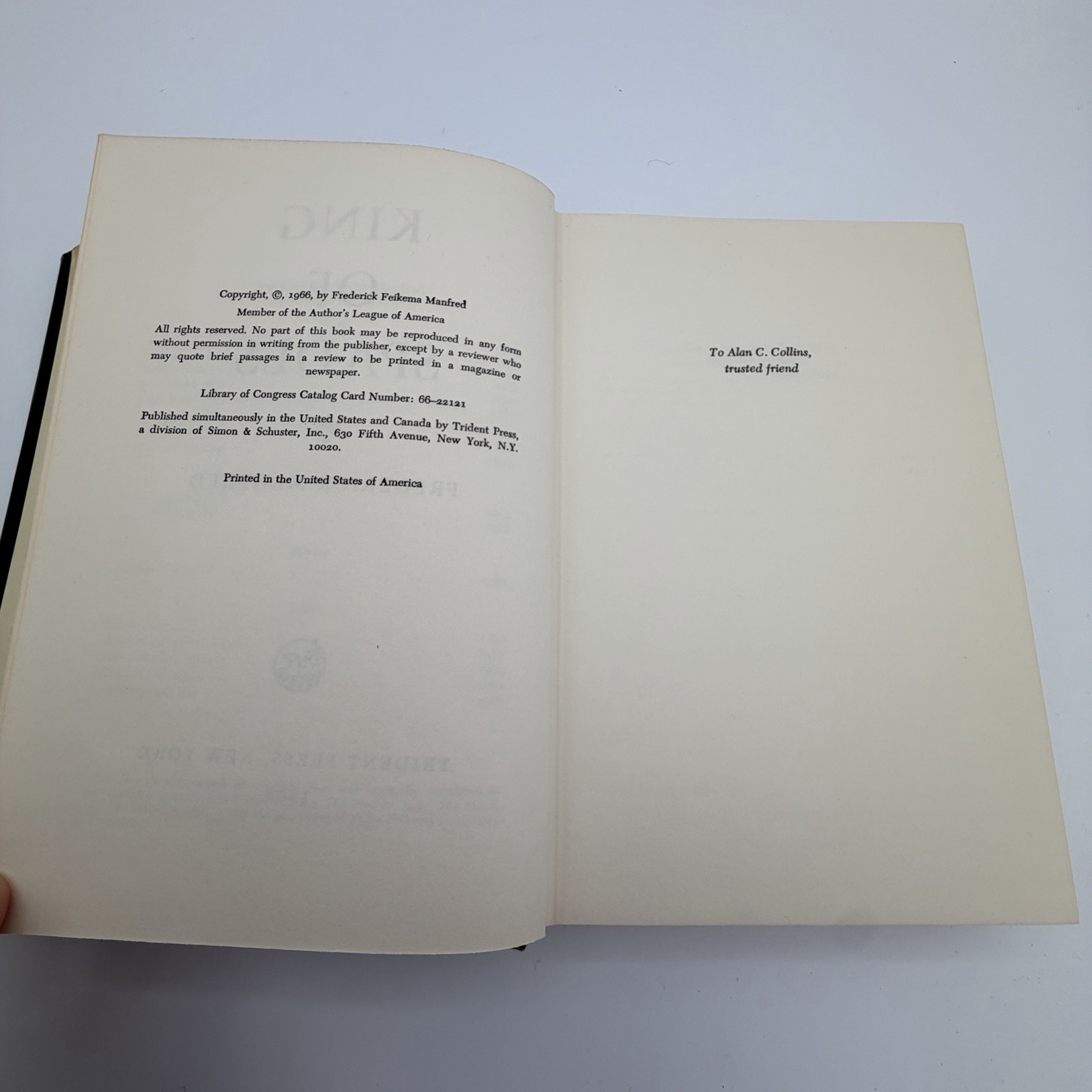 King of Spades by Frederick Manfred HCDJ 1st First Edition Trident Press 1966
