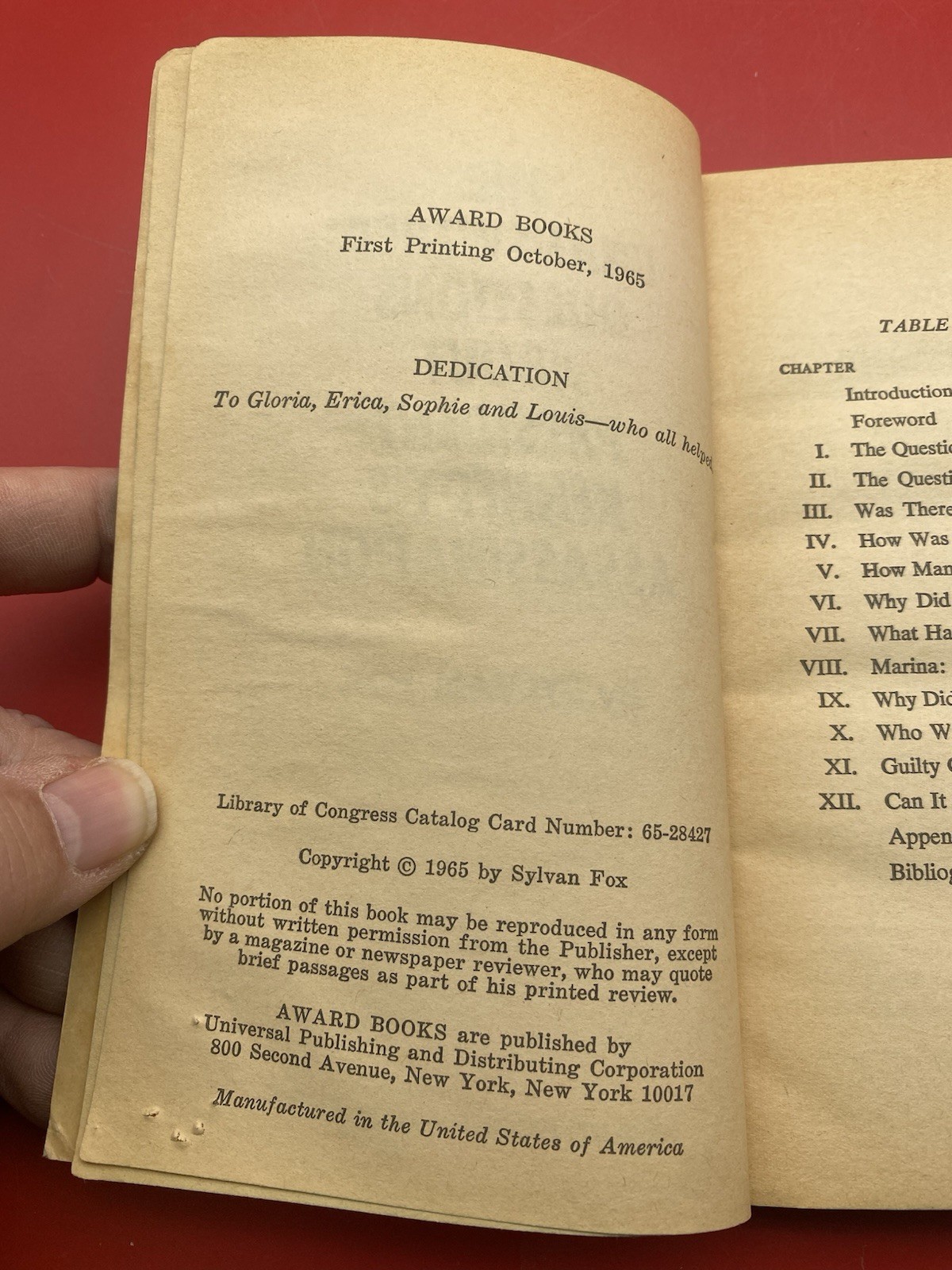 The Unanswered Questions about President Kennedy’s Assassination 1965 1st Print