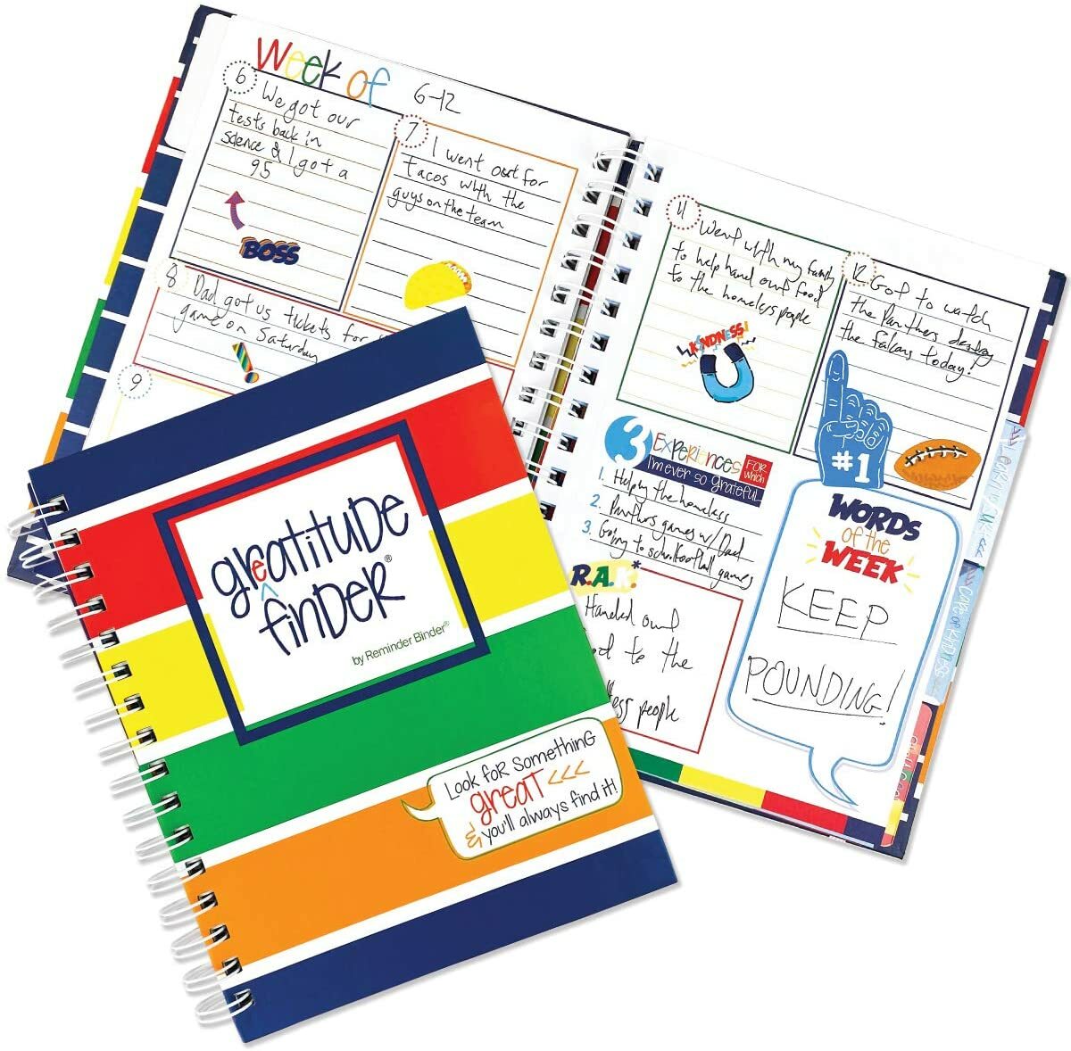 Gratitude Finder® 52 Week Non-Dated Journal NEW Striped Rainbow Colors BOYS