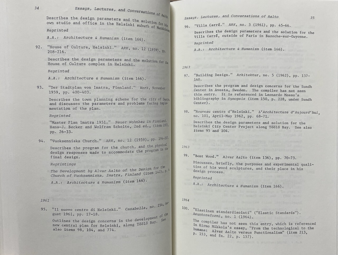 Alvar Aalto Annotated Bibliography / William Miller / Garland 1983 HB ex-lib