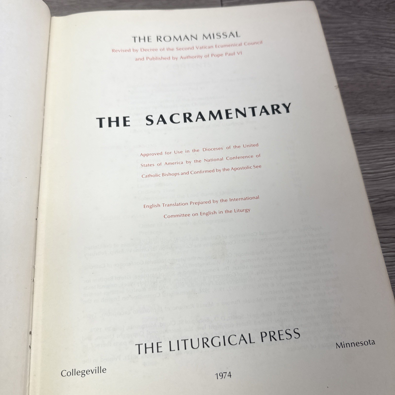 The Sacramentary 1974 published by The Liturgical Press Great Condition