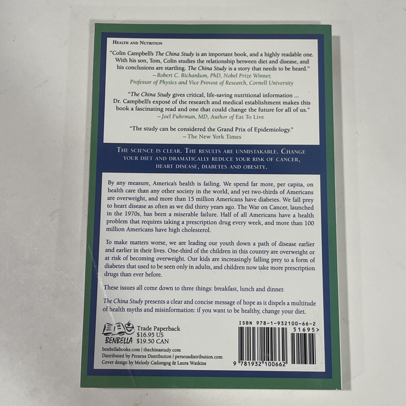 THE CHINA STUDY by Thomas Colin Campbell – Paperback FREE US SHIPPING Diet Book