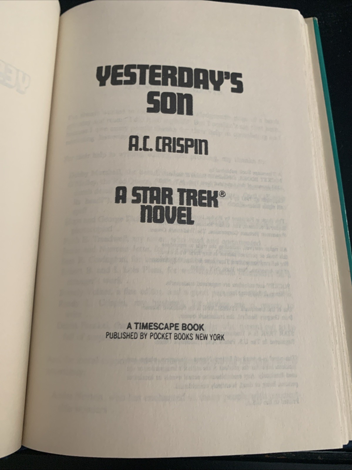 Star Trek Yesterday’s Son by A. C. Crispin 1983 Hardcover Book Club Edition
