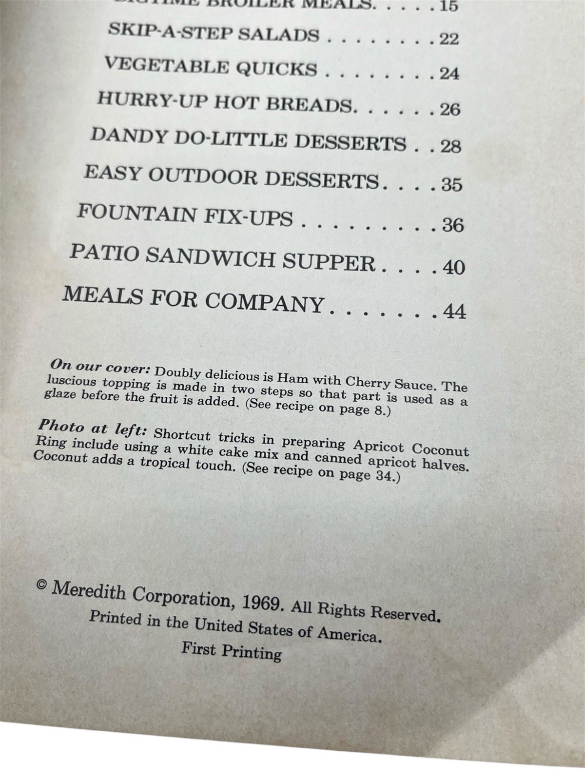 Vintage Cookbook Shortcut Cooking 1969 Meredith Corp. Recipe 1st Printing