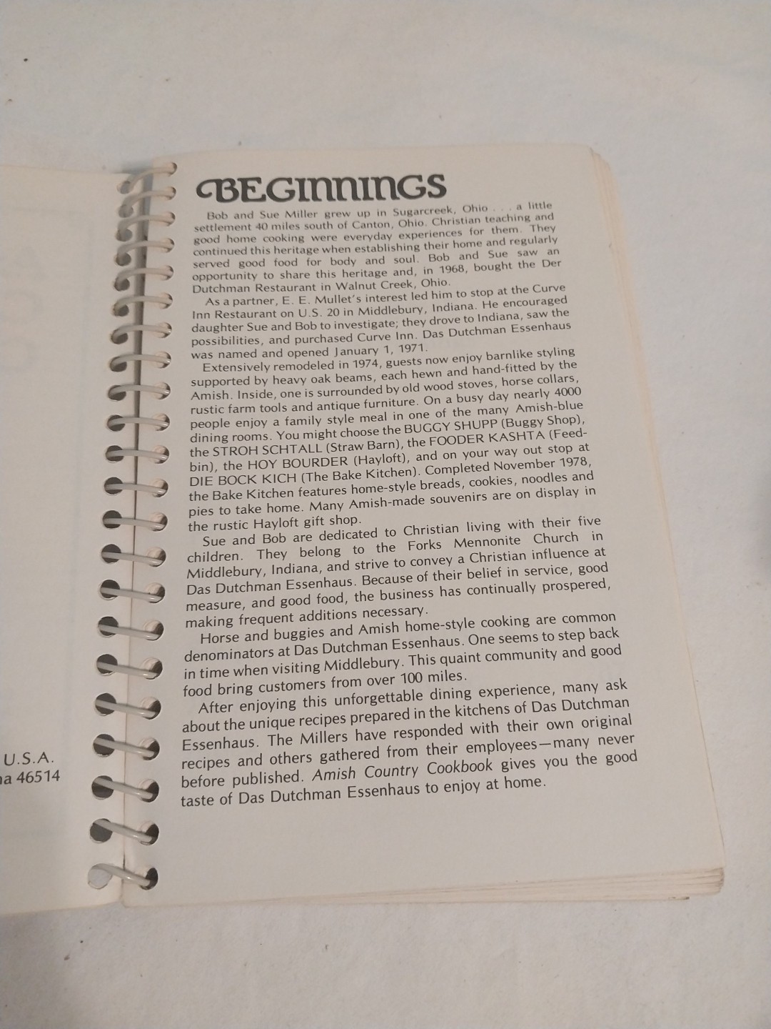 Amish Country Cookbook Volume 1 Revised 1979 Das Dutchman Essenhaus Spiral Dutch
