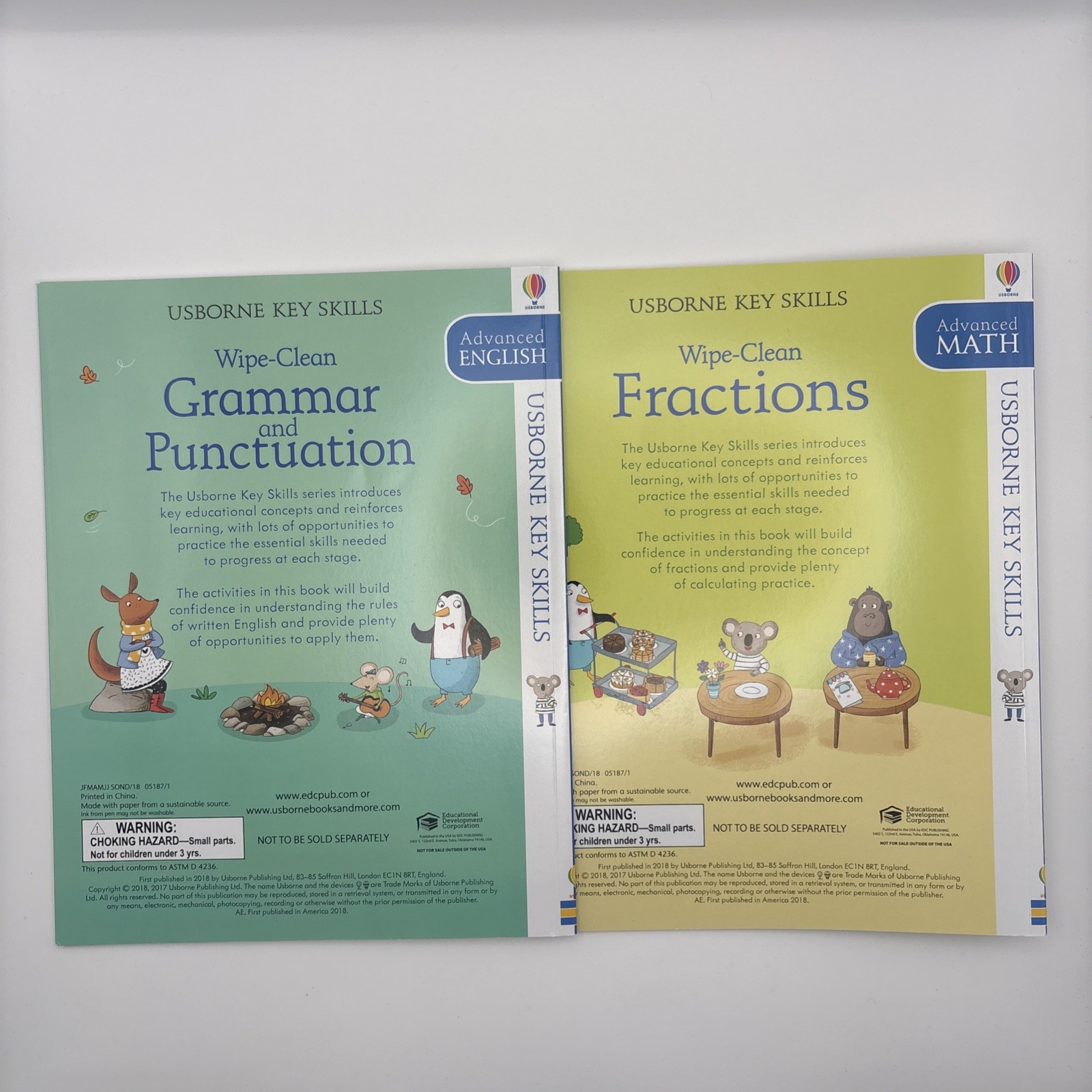 Usborne Key Skills Wipe-Clean Book Lot of 4 Time Spelling Grammar Fractions