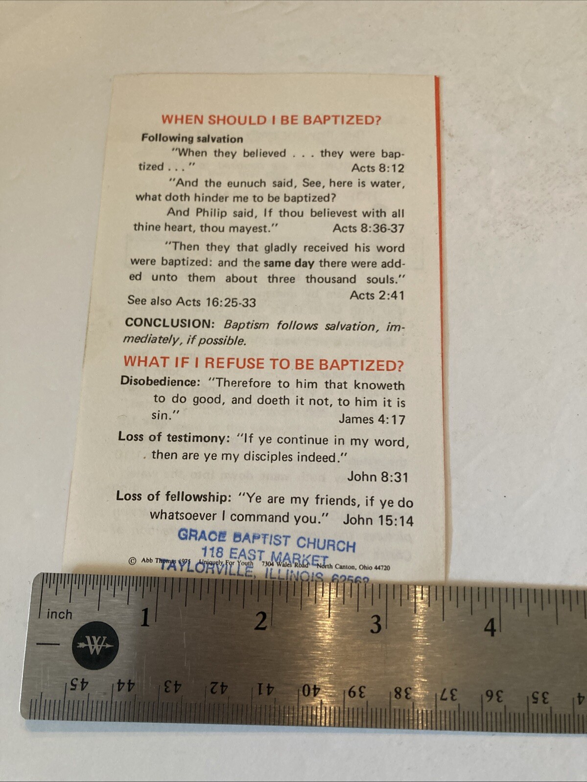 1975 Baptism Is It For Me Why How When Tract Pamphlet Booklet Christian
