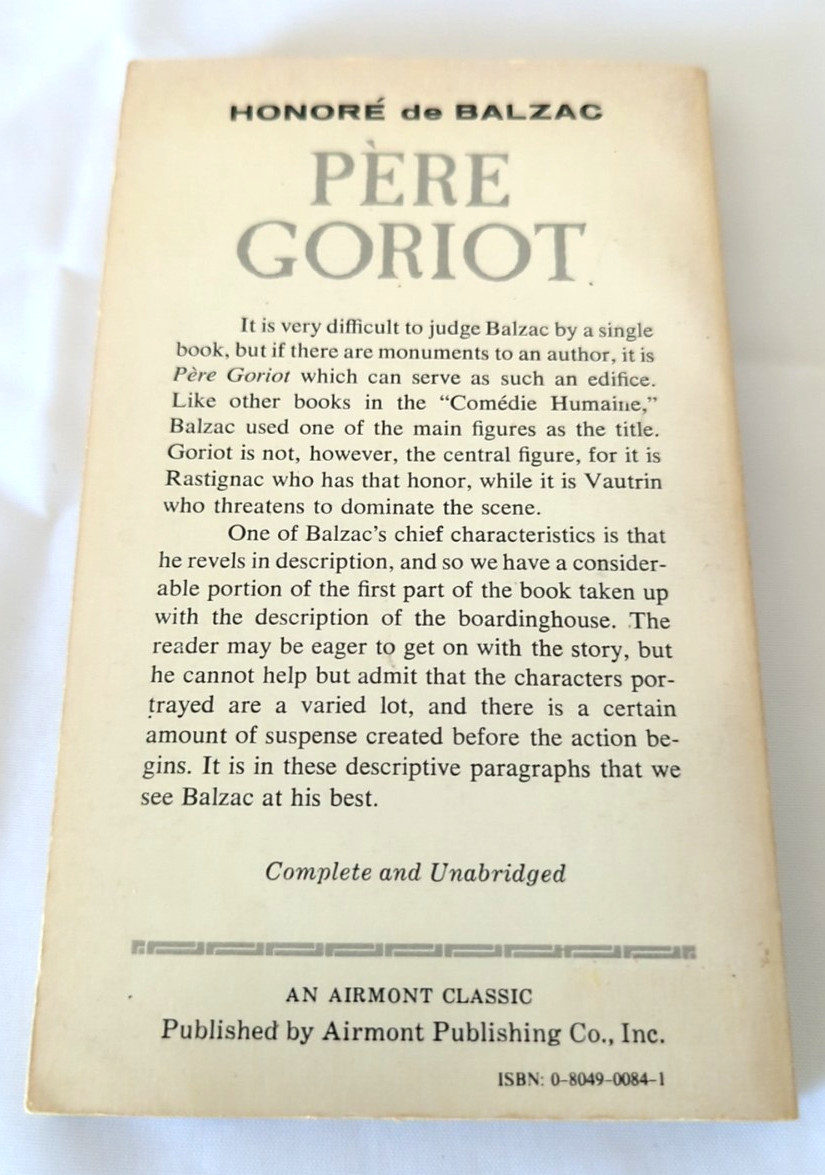 Honore de Balzac by Pere Goriot 1965 Paperback Airmont Classic