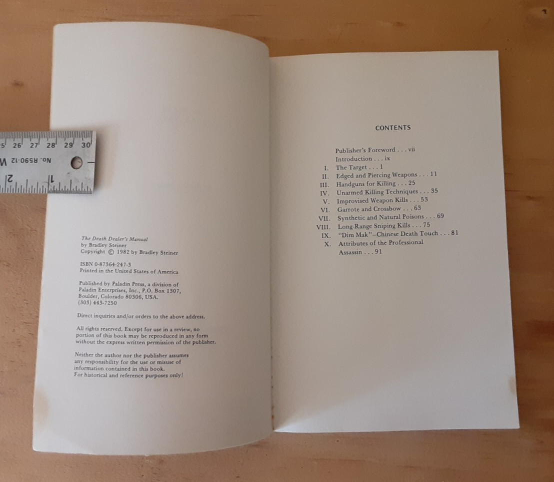 The Death Dealer’s Manual Bradley J. Steiner Paperback Book Paladin Press 1982