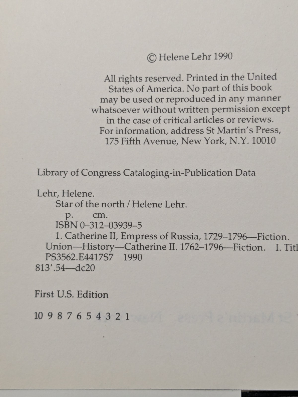 Star of the North by Helene Lehr – First Edition – Like New – HC/DJ – $19.99